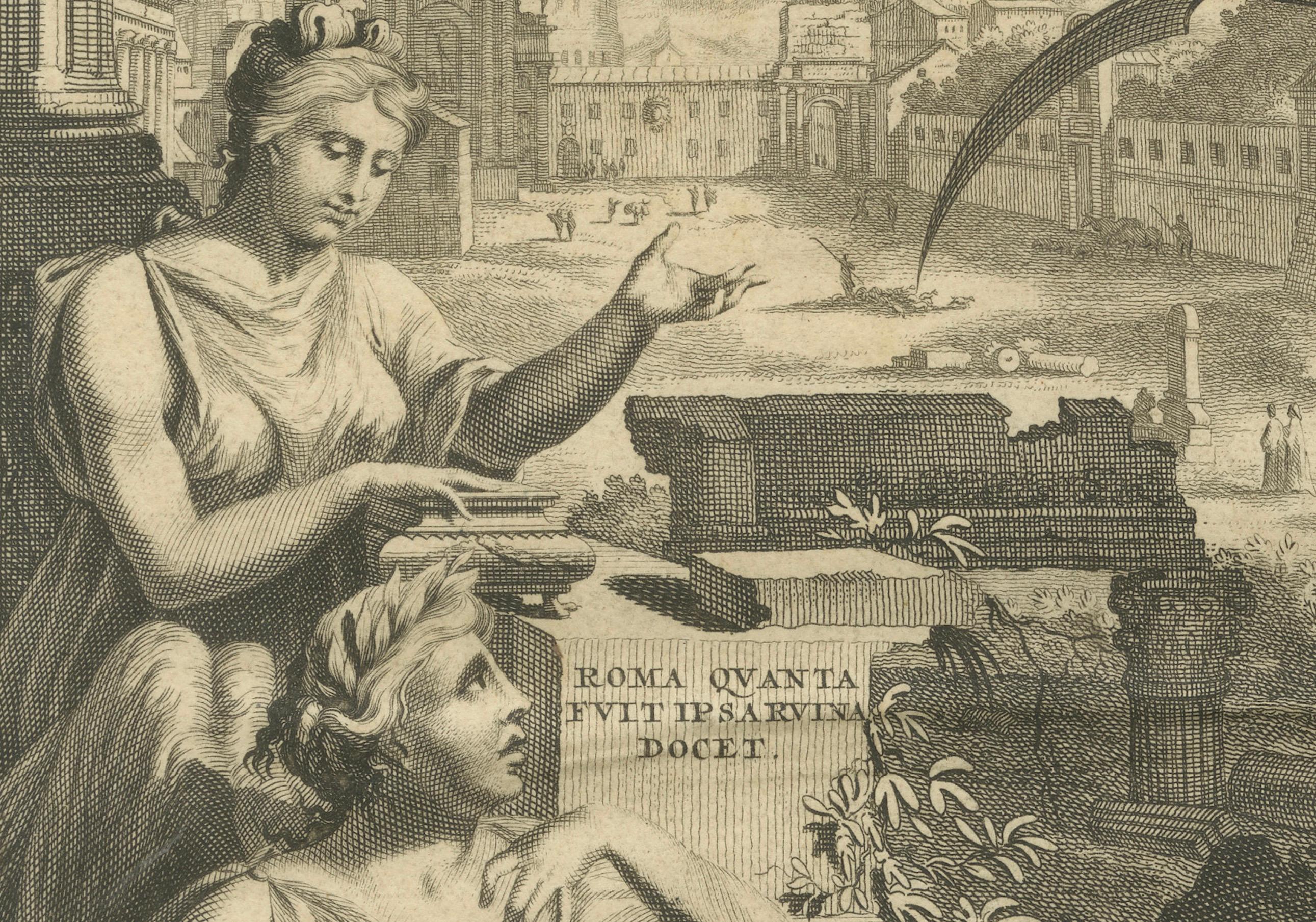 Plaque allégorique des ruines de Rome, Pieter van der Aa & F. Halma, 1696 Bon état - En vente à Langweer, NL