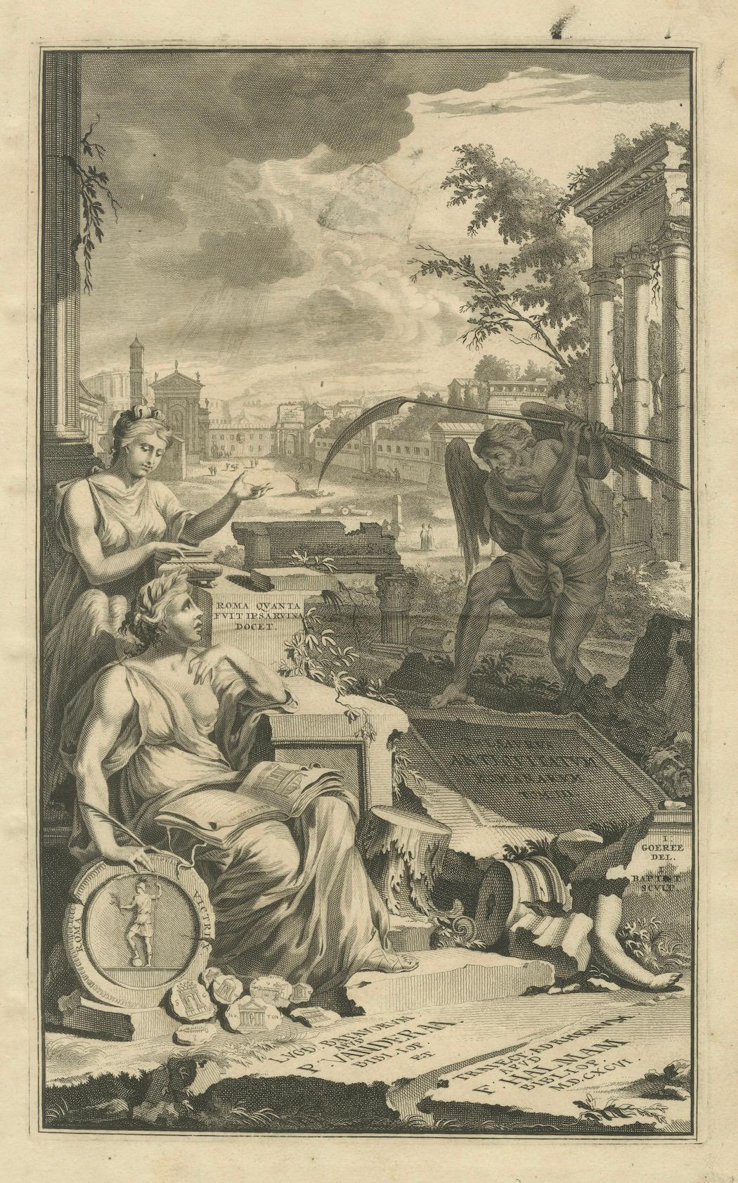 Fin du XVIIe siècle Plaque allégorique des ruines de Rome, Pieter van der Aa & F. Halma, 1696 en vente