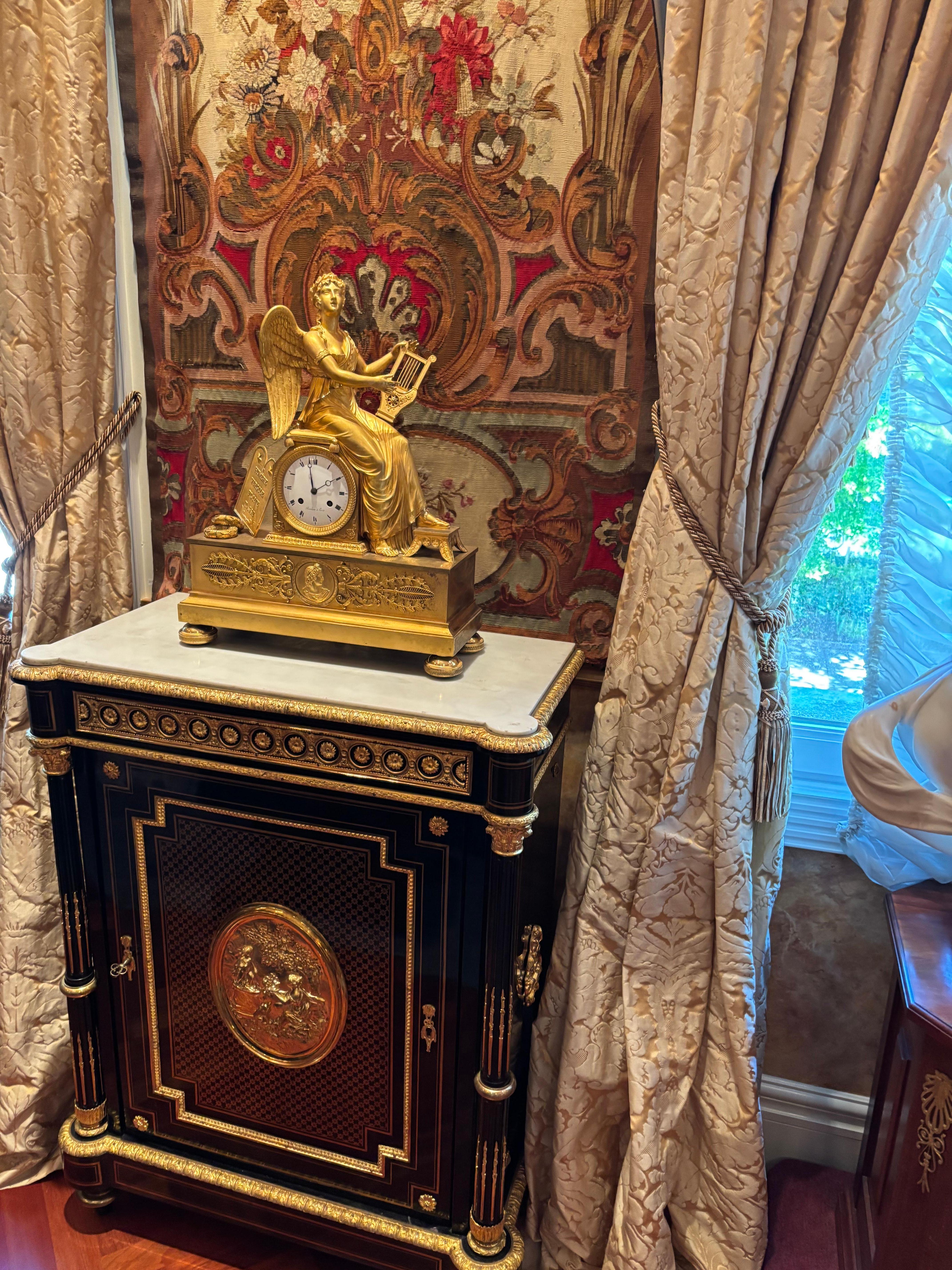 Allegorical Gilt Bronze Clock Depiction Clio, the Muse of History and Music For Sale 6