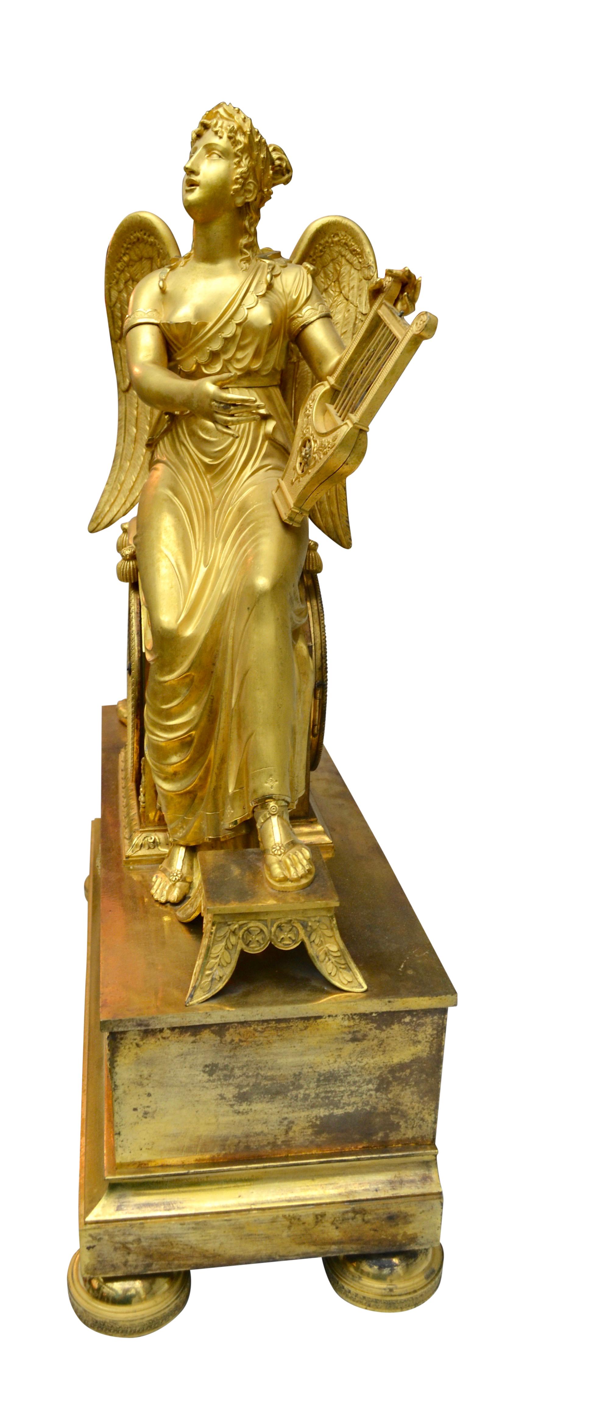 Allegorical Gilt Bronze Clock Depiction Clio, the Muse of History and Music For Sale 7