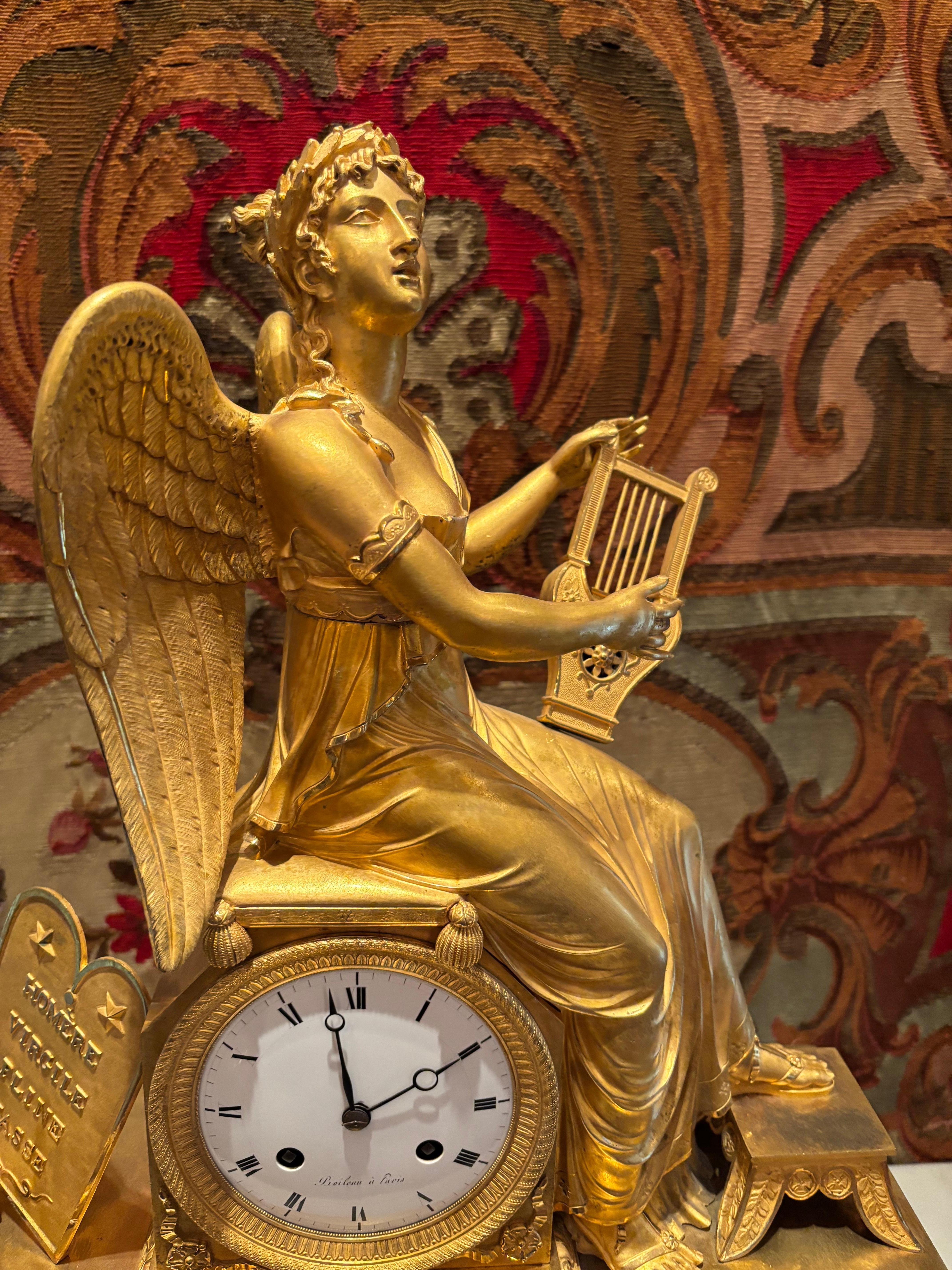 Allegorical Gilt Bronze Clock Depiction Clio, the Muse of History and Music For Sale 7