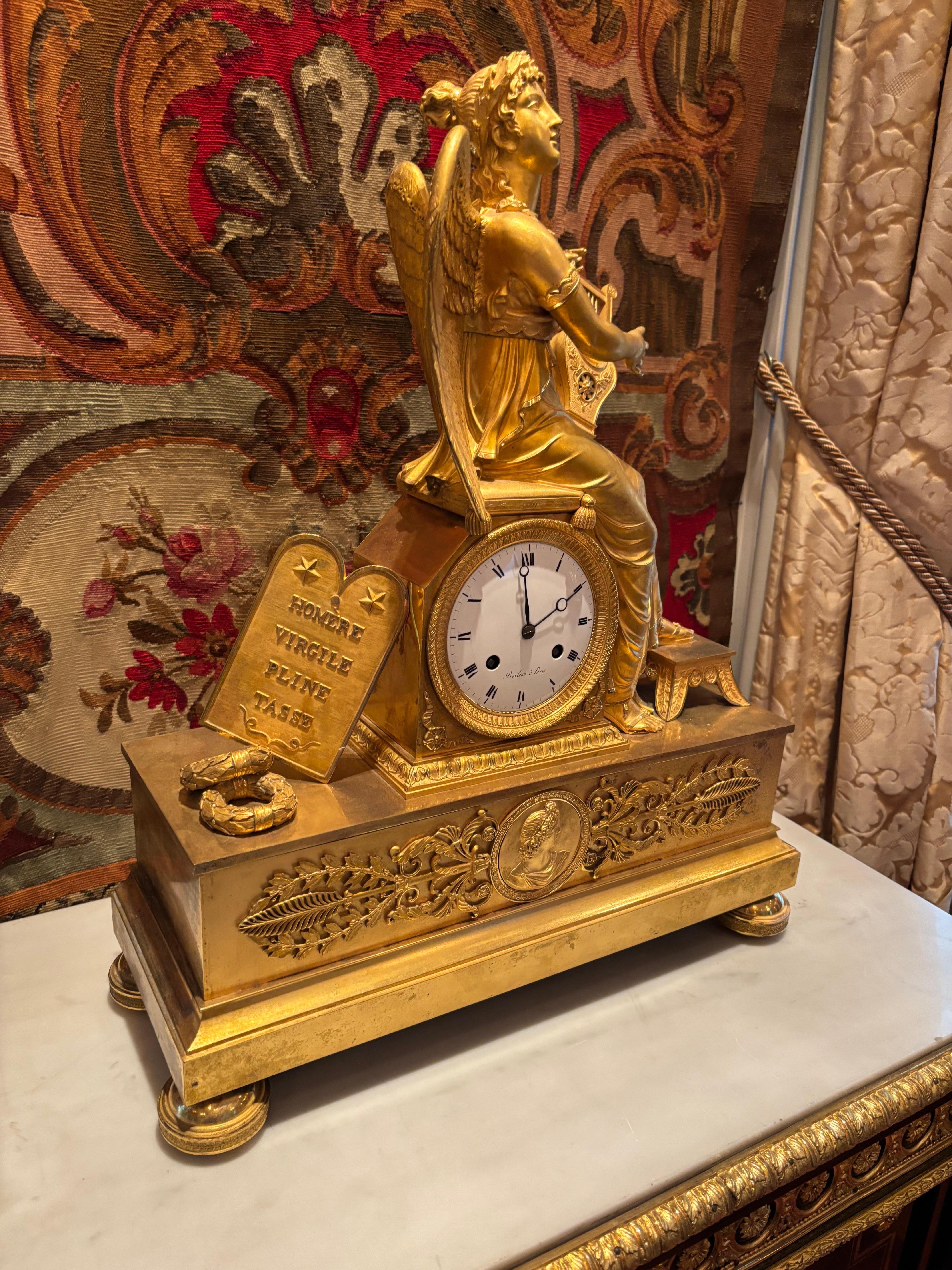 Allegorical Gilt Bronze Clock Depiction Clio, the Muse of History and Music For Sale 8