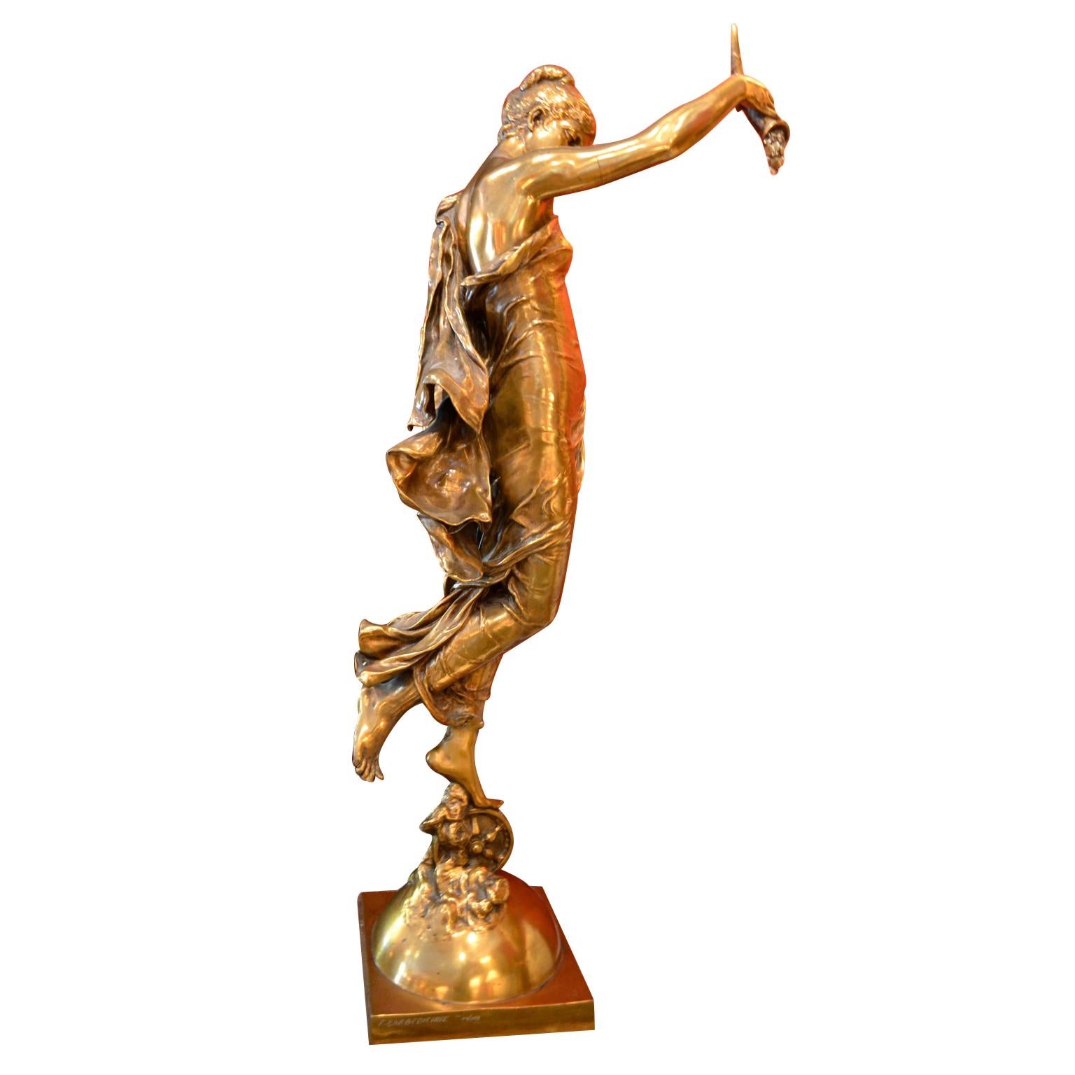 Art Nouveau Gilt Bronze Statue Titled “La Fortune” by Augustin Moreau-Vauthier