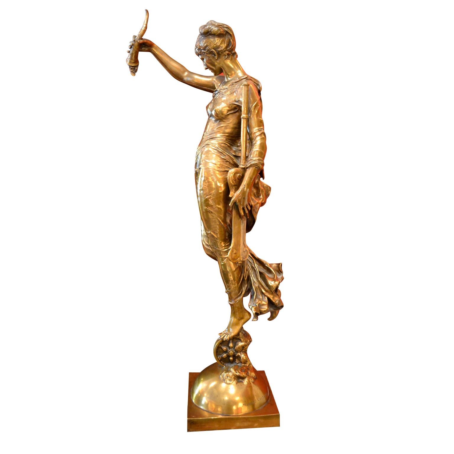 French Gilt Bronze Statue Titled “La Fortune” by Augustin Moreau-Vauthier