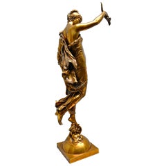 Statue en bronze doré intitulée La Fortune d'August Moreau-Vauthier