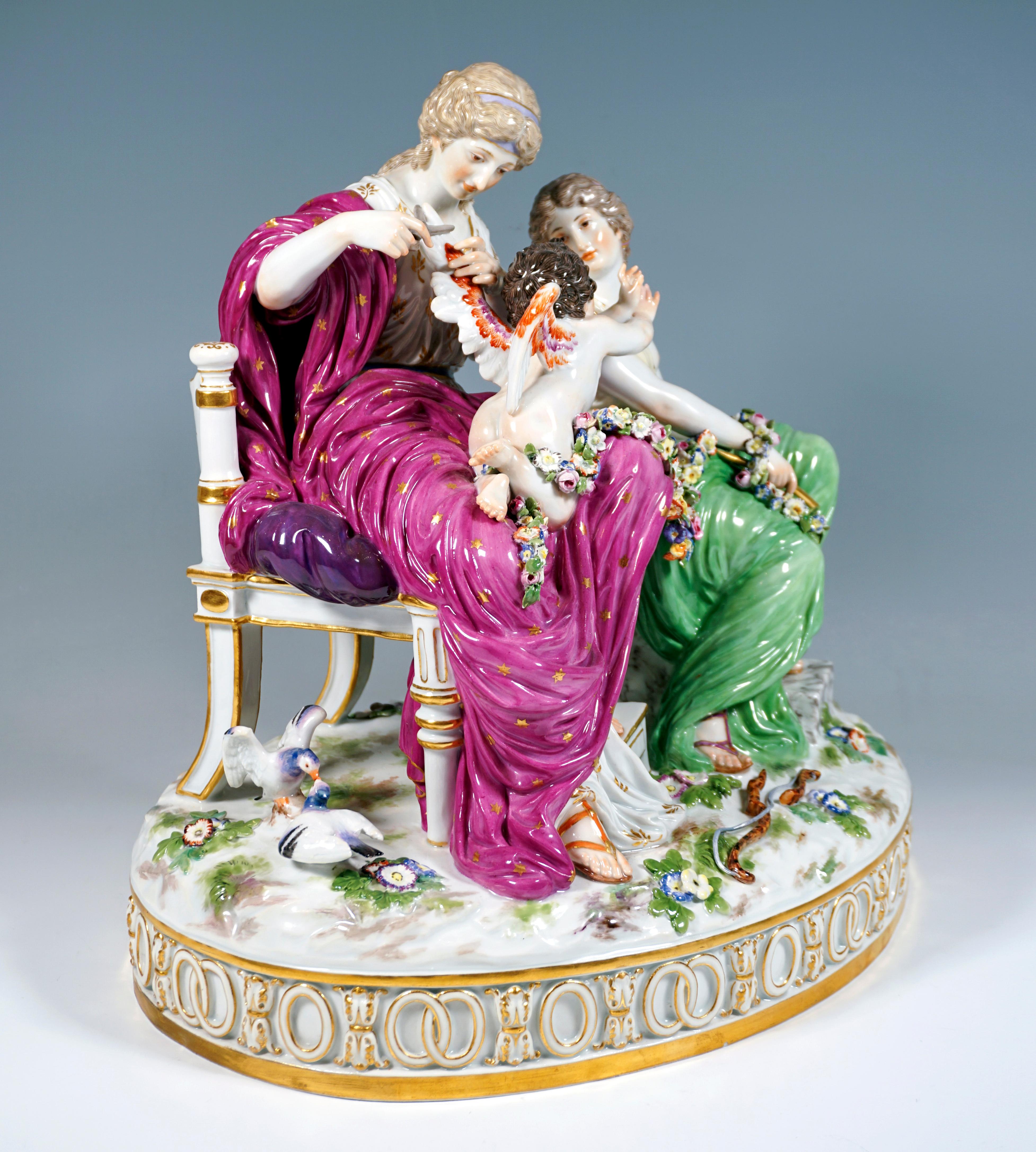 Hand-Crafted Allegorical Group 'Cupid In Distress', by C.G. Juechtzer, Meissen Germany, 1860