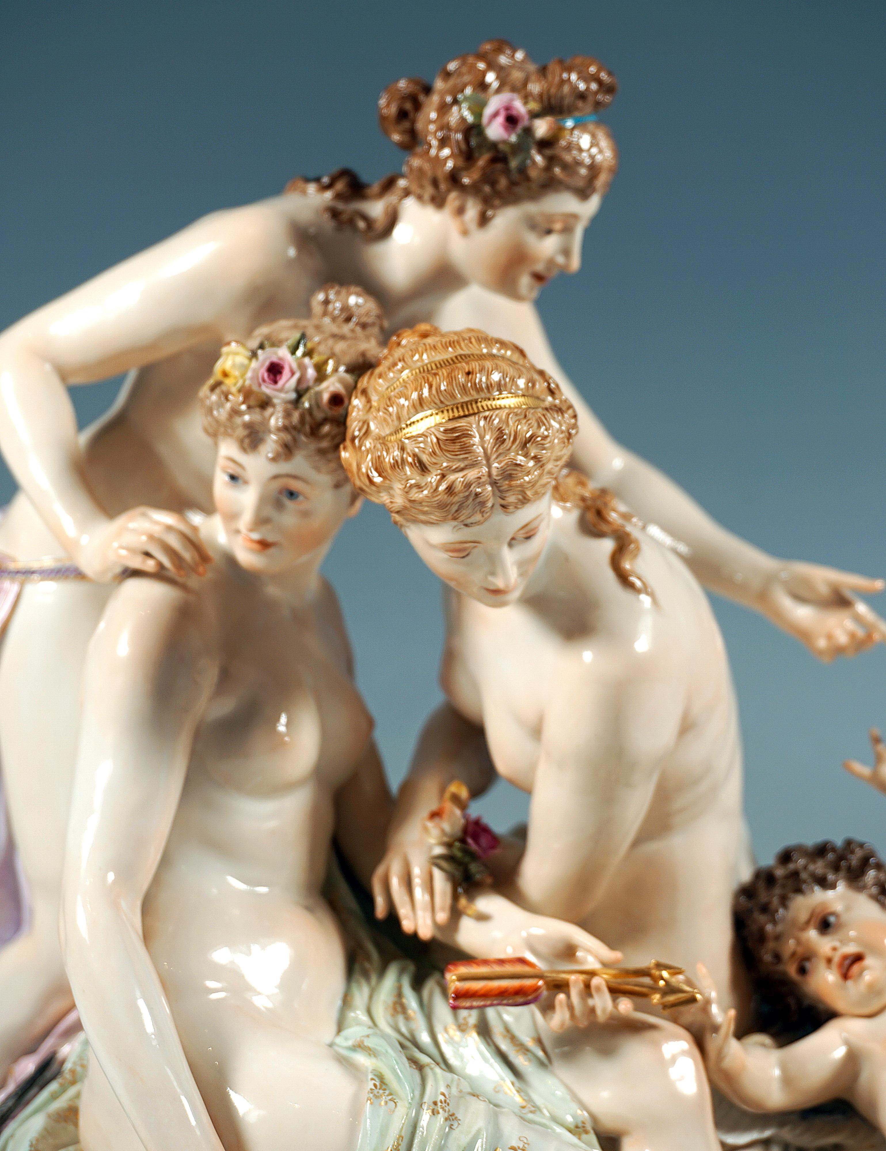 Porcelaine Groupe allégorique The Disarming Of Cupid, E. Andresen, Meissen, Allemagne, vers 1890 en vente