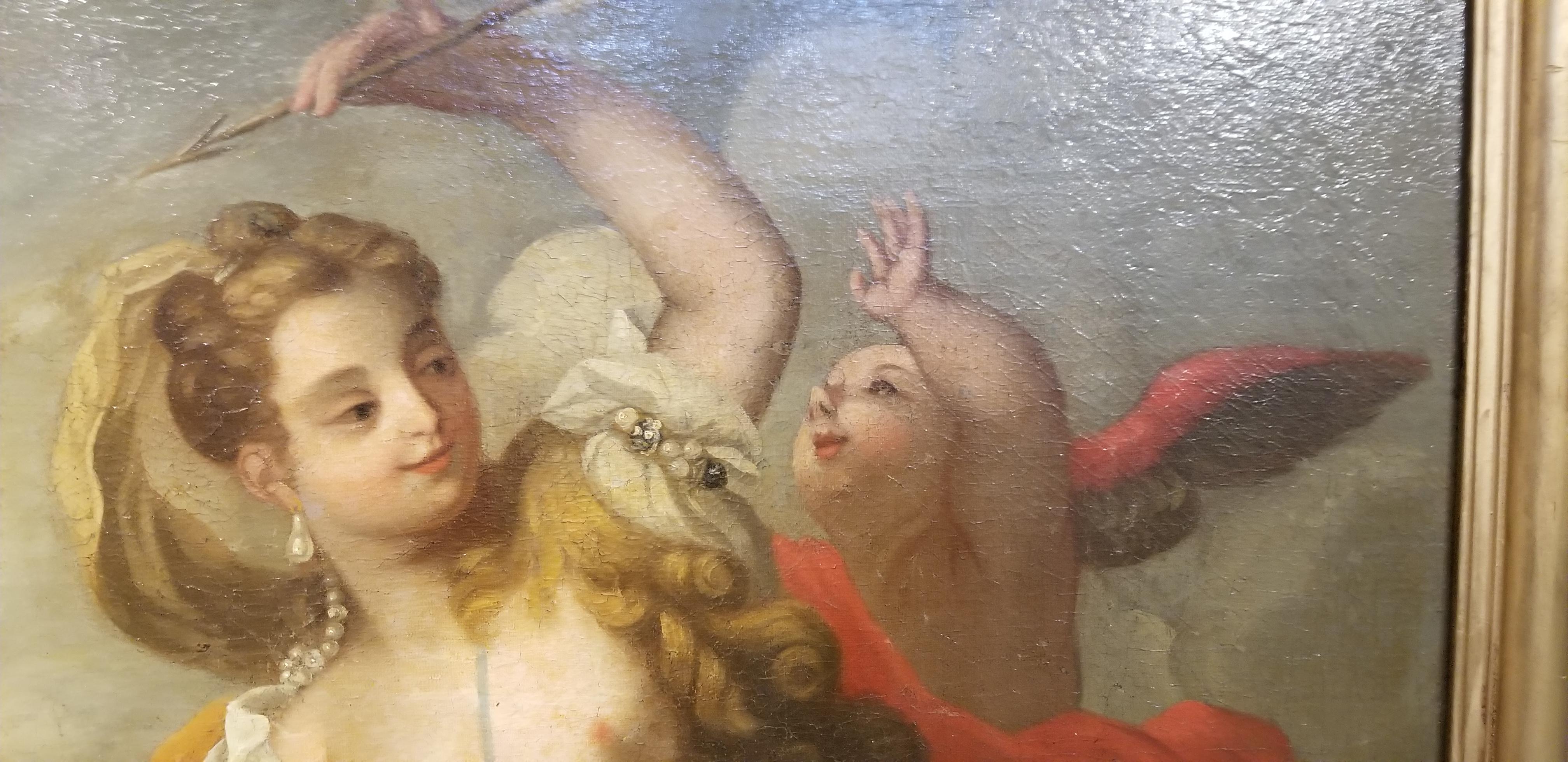 Baroque Allegorical Nymph and Cherub Painting, Early 19th Century For Sale