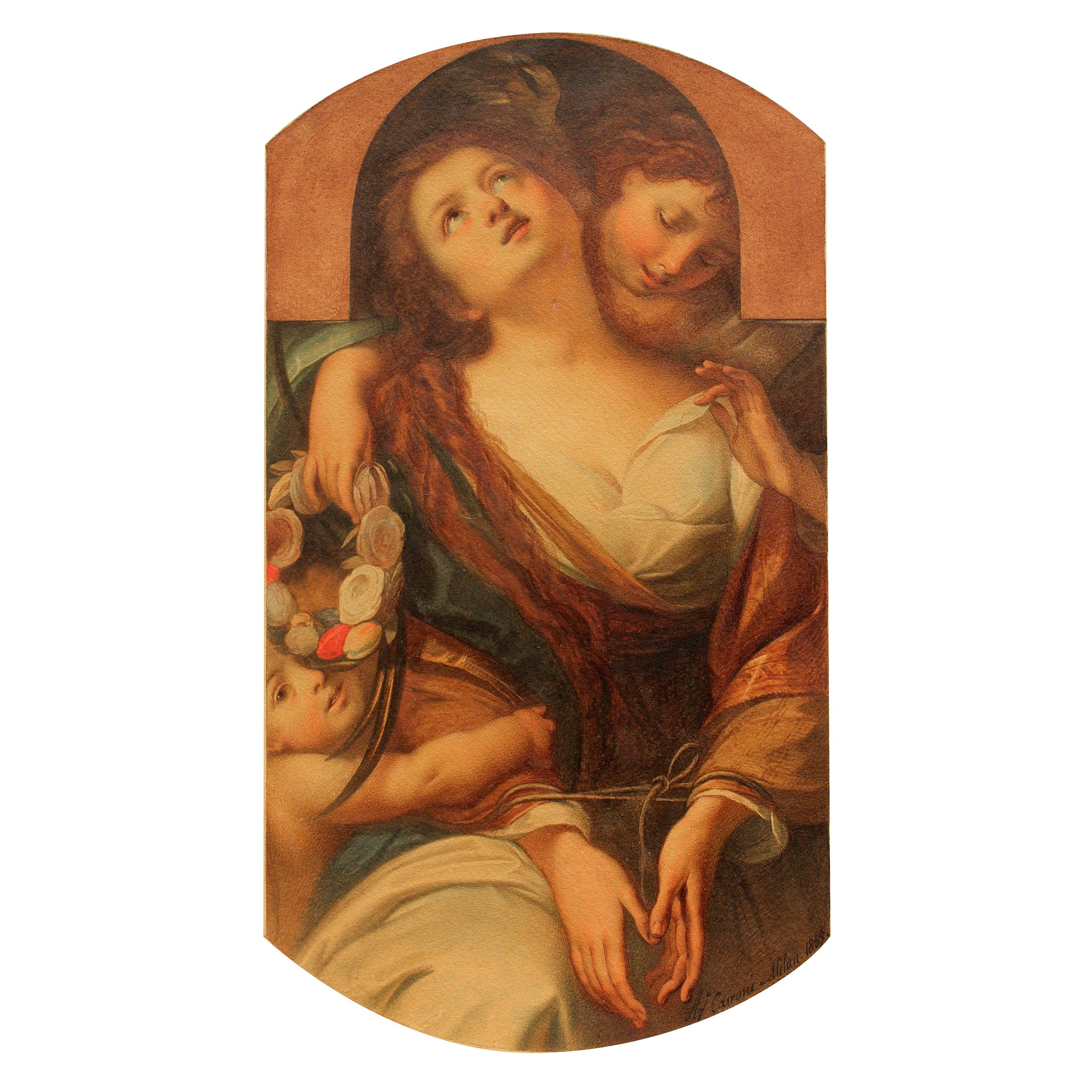 Allegorical Painting "Chastity" by Agostino Caironi, Dated 1859
