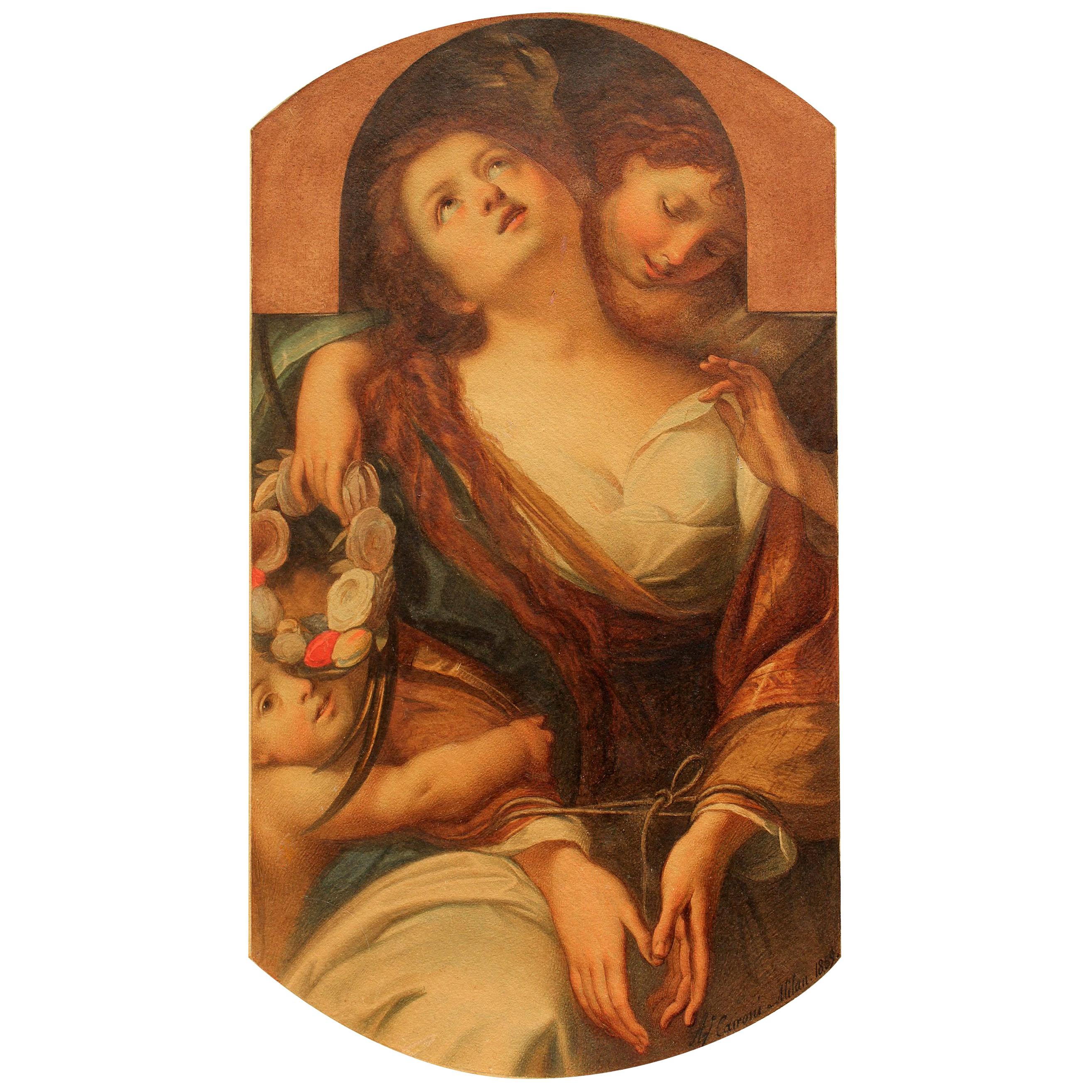 Allegorical Painting "Chastity" by Agostino Caironi, Dated 1859