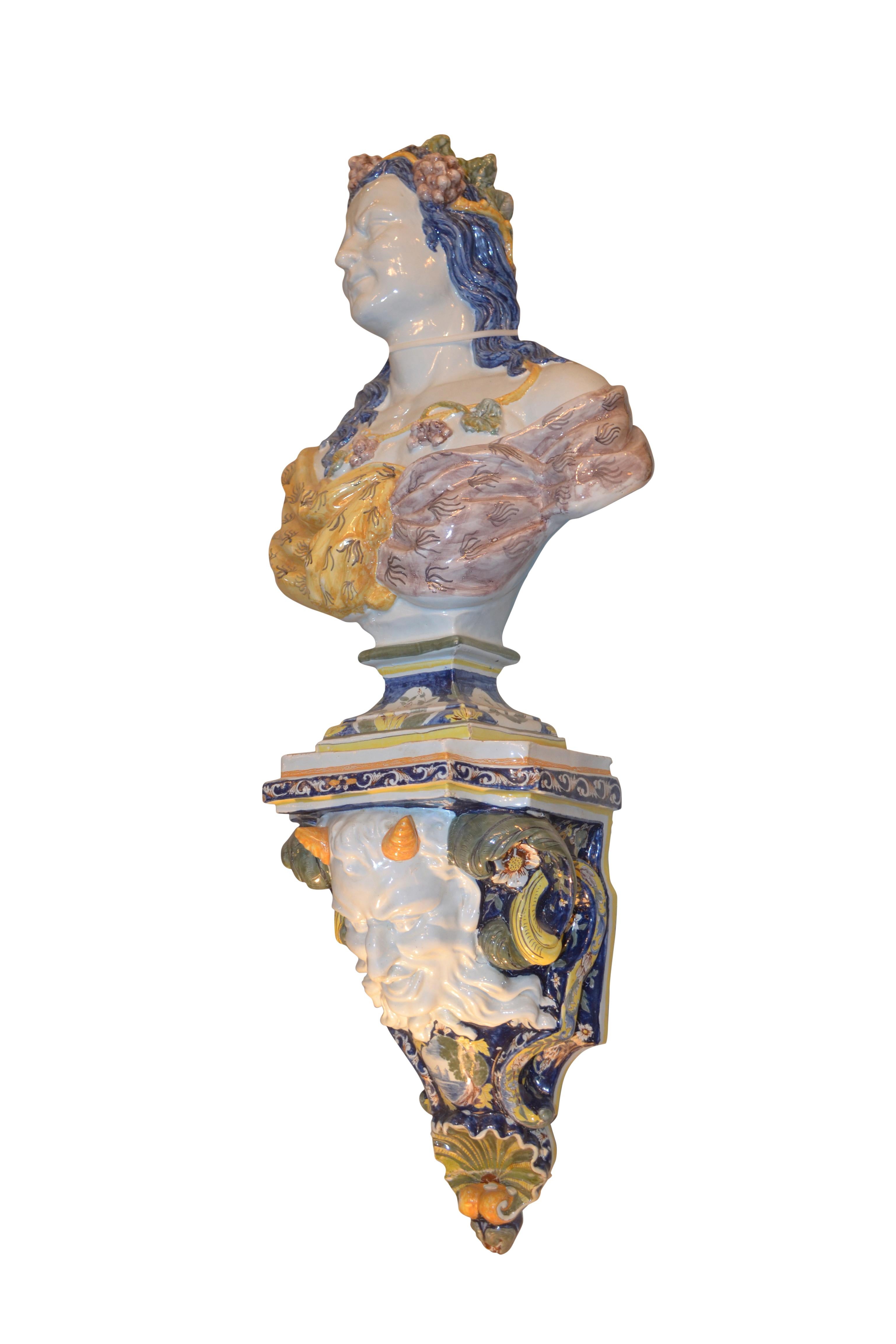 French Allegorical Pair of Faience de Rouen Busts Depicting Summer and Fall For Sale