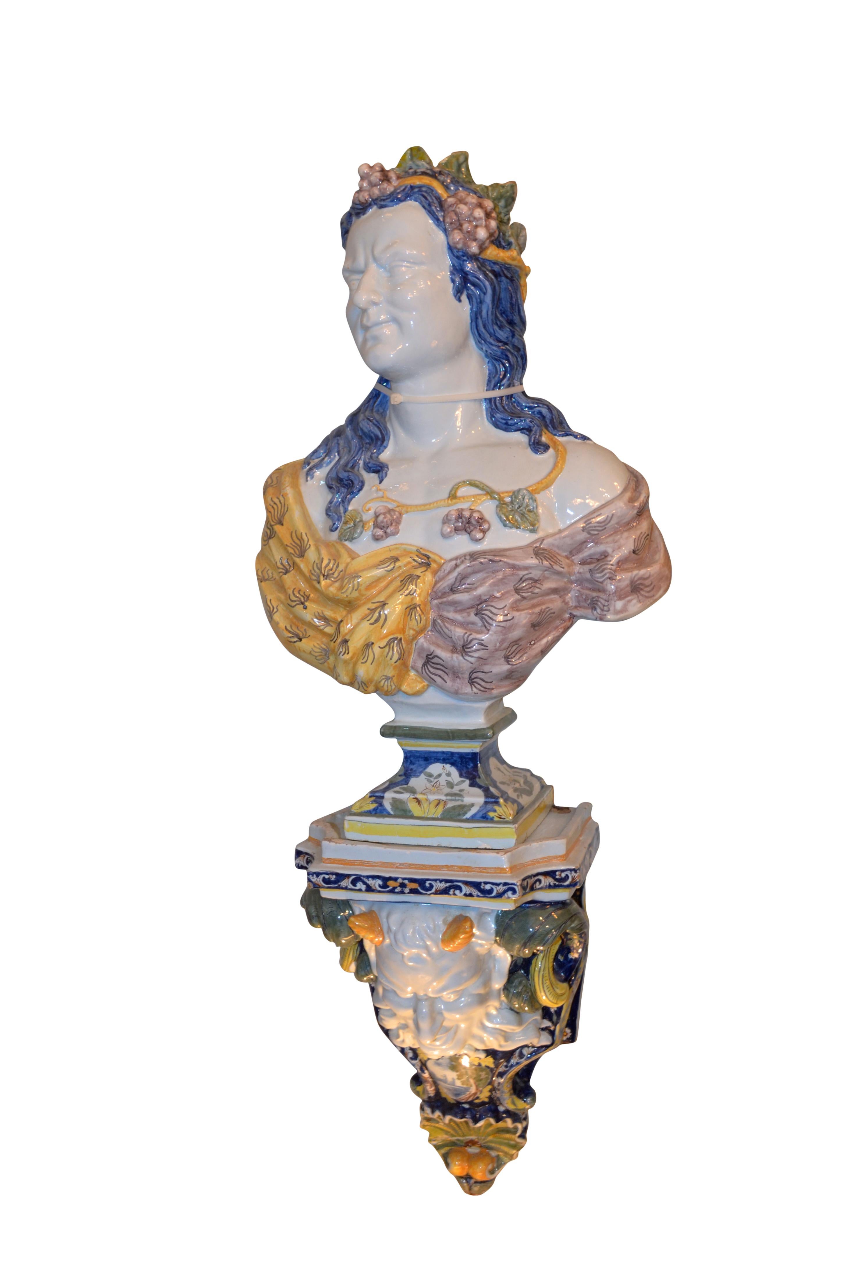 Allegorical Pair of Faience de Rouen Busts Depicting Summer and Fall In Good Condition For Sale In Vancouver, British Columbia