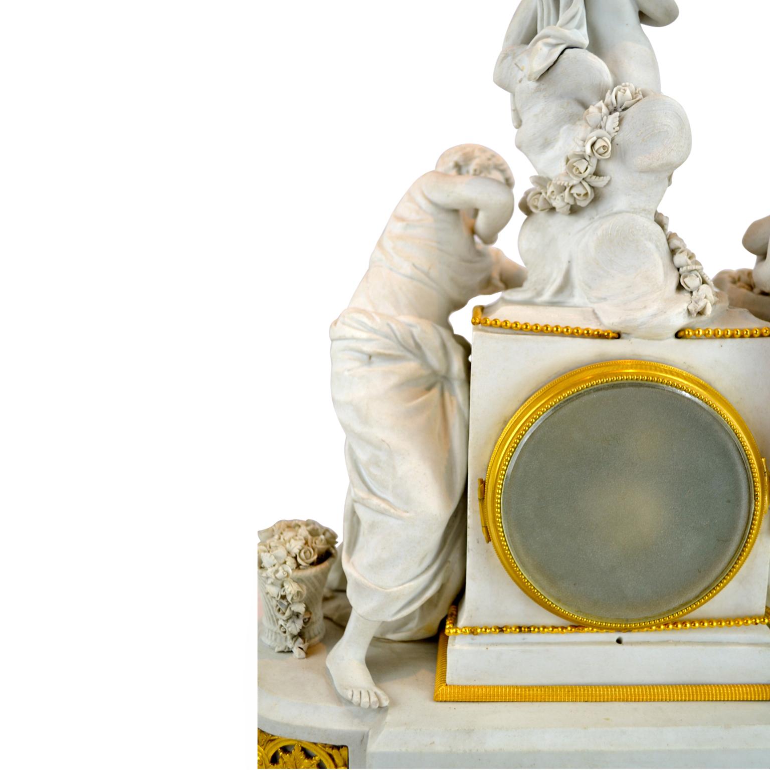 Allegorical Sevres Bisque Porcelain Figural Clock Titled La Larcin De La Rose For Sale 2