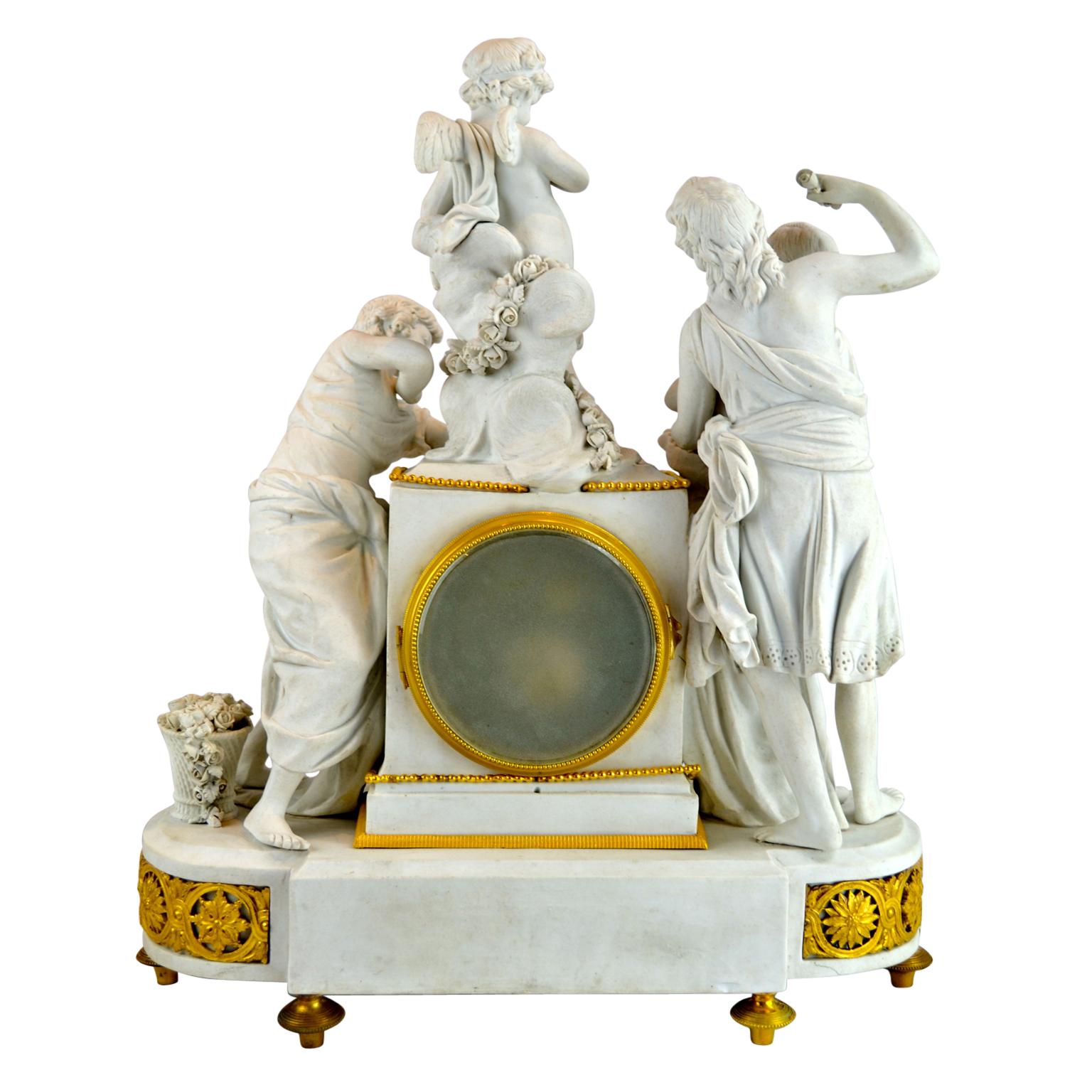 Allegorical Sevres Bisque Porcelain Figural Clock Titled La Larcin De La Rose For Sale 3