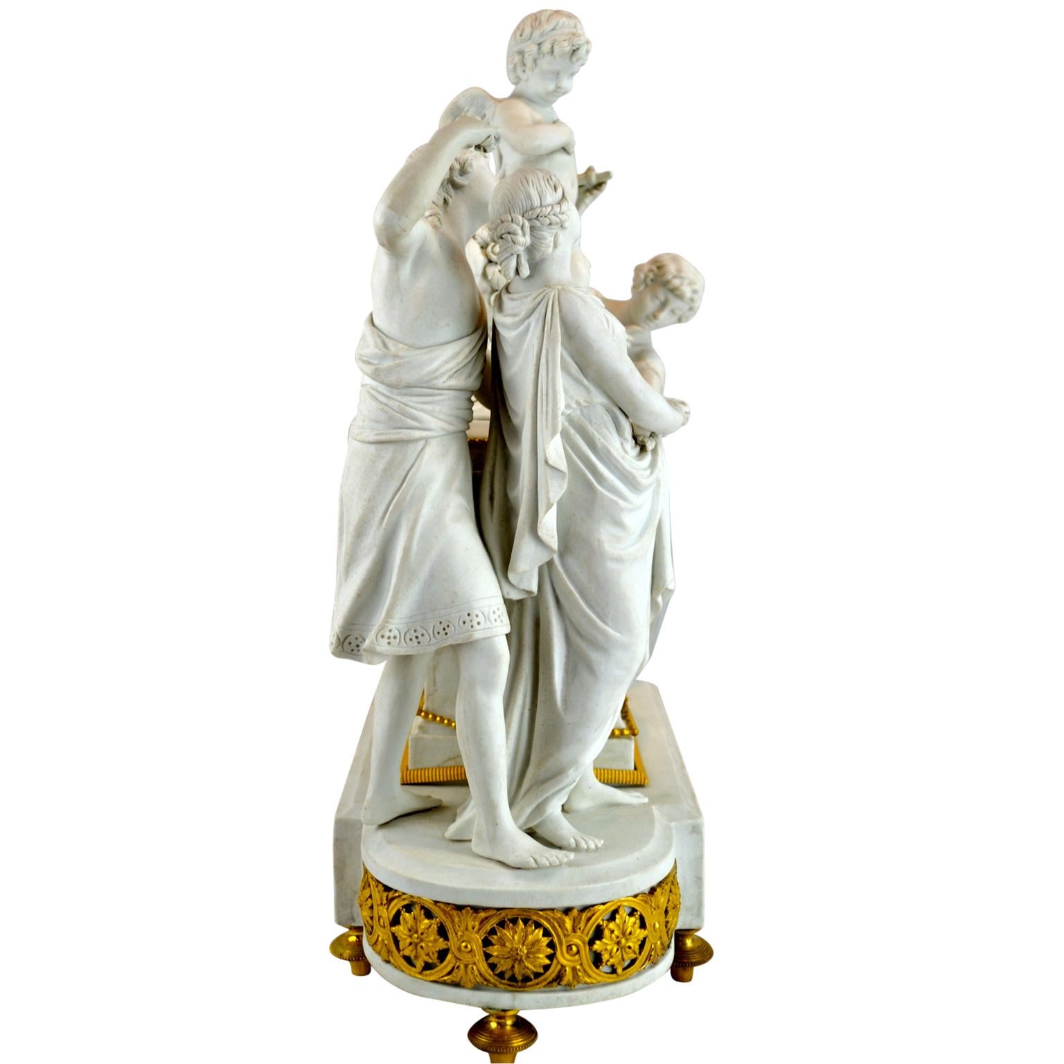 Allegorical Sevres Bisque Porcelain Figural Clock Titled La Larcin De La Rose For Sale 5