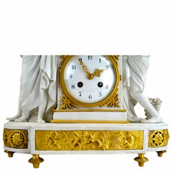 Allegorical Sevres Bisque Porcelain Figural Clock Titled La Larcin De La Rose