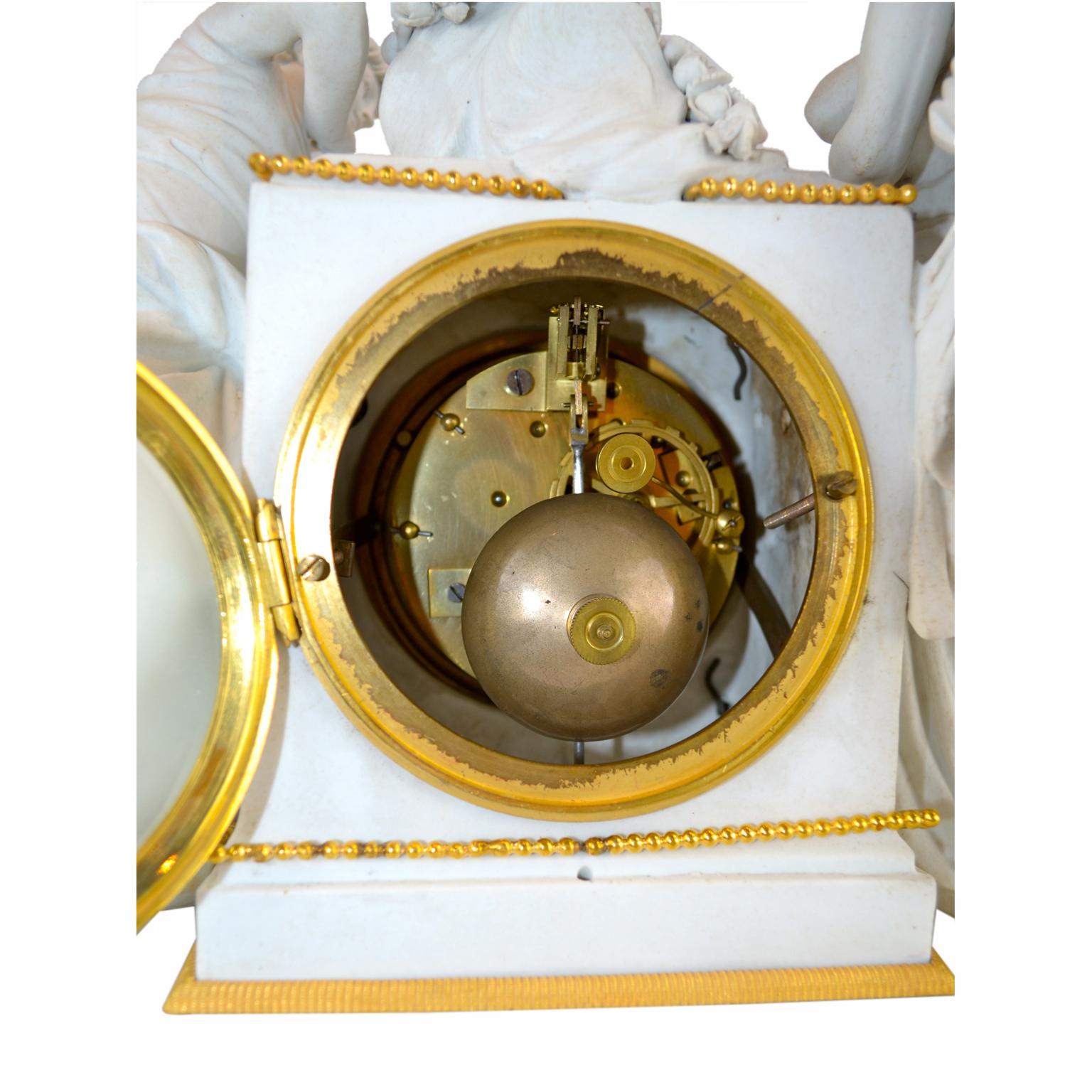 19th Century Allegorical Sevres Bisque Porcelain Figural Clock Titled La Larcin De La Rose For Sale