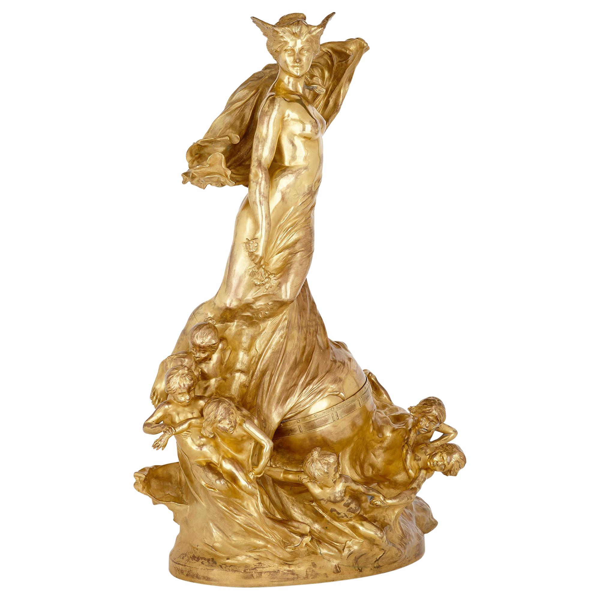 "Allégorie du Temps" Art Nouveau Sculptural Clock by François-Raoul Larche