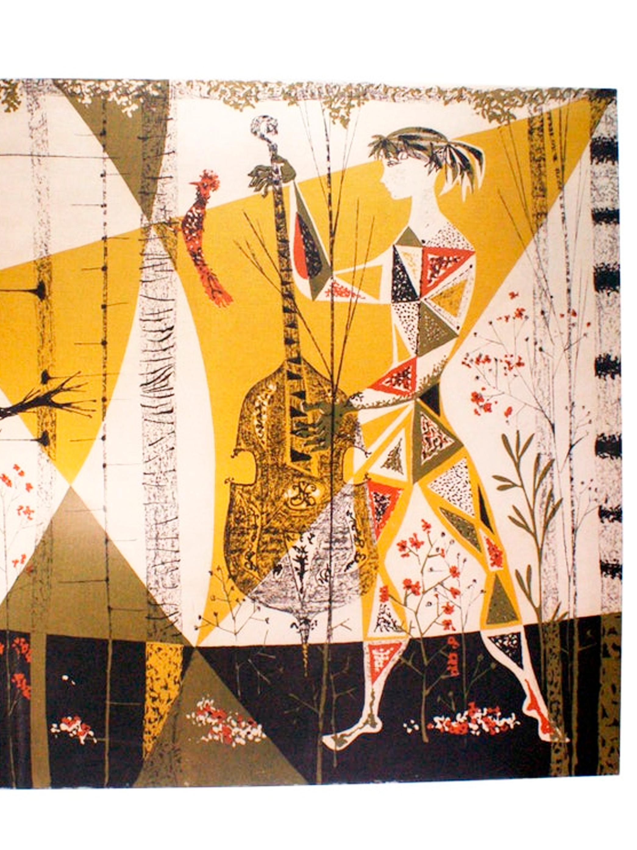 Allégorie en Musique Tapisserie figurative signée René Fumeron Bon état - En vente à Beirut, LB
