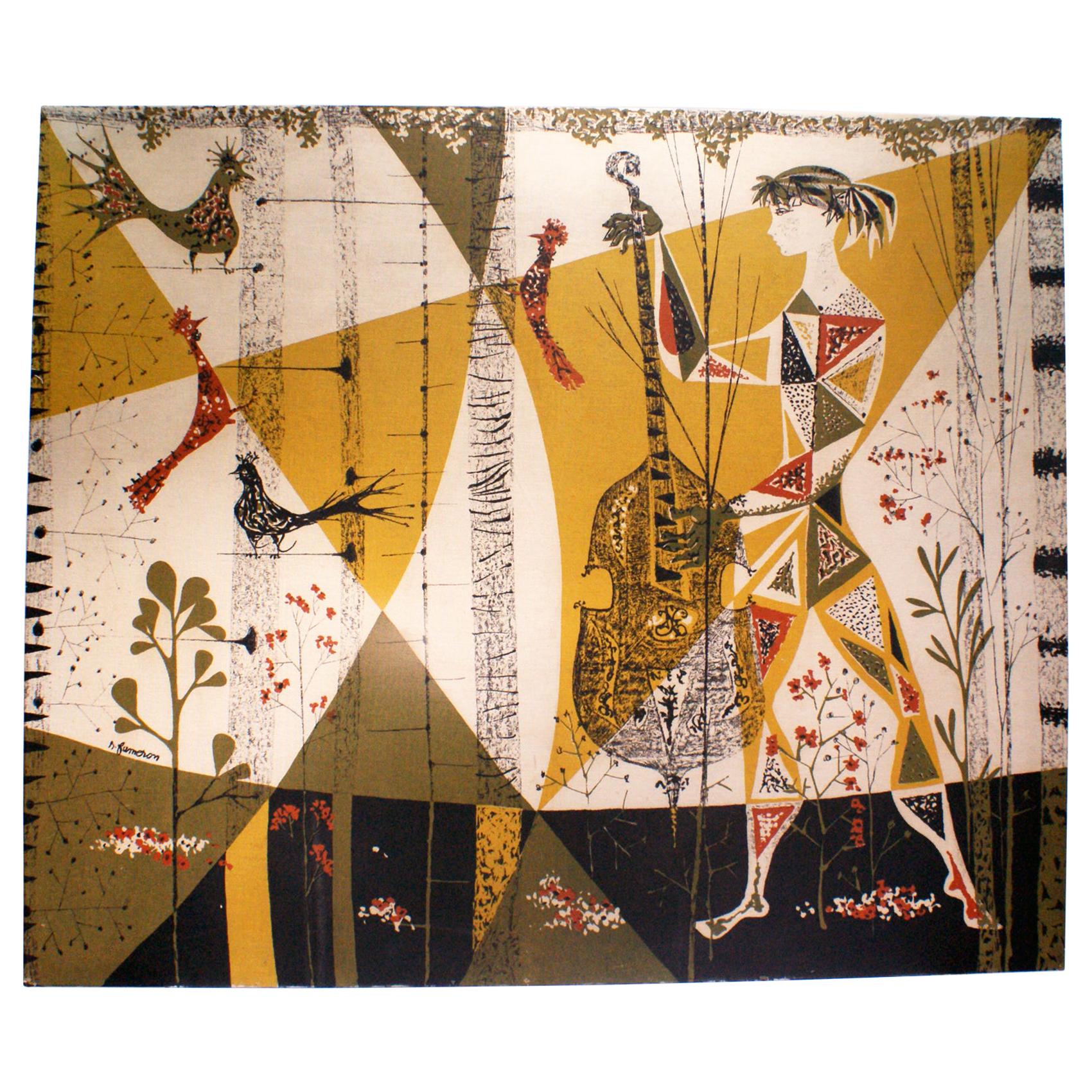 “Allégorie en Musique” Figurative Tapestry Signed “René Fumeron” For Sale