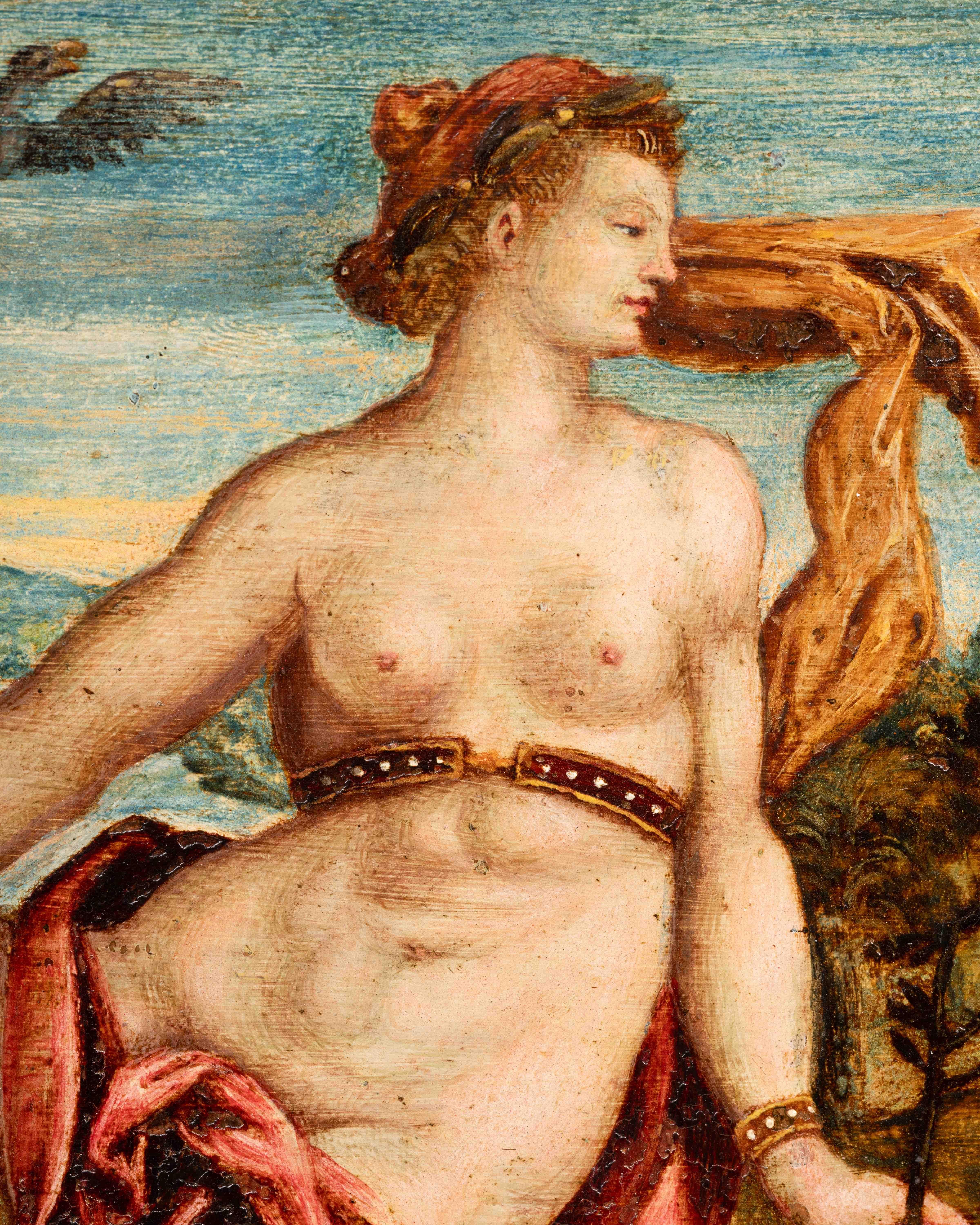 Scuola fiamminga del XVI secolo
Allegoria dell'Africau2028Dopo Le Allegorie dei Continenti di Maerten De Vos (incisione di Adriaen Collaert)u2028
Olio su rameu2028
Iscrizione: 
