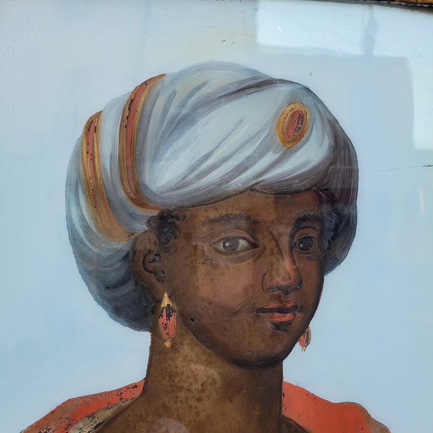 Allegorie von Afrika, gerahmt Fixe-sous-verre, 19. Jahrhundert im Zustand „Gut“ im Angebot in MARSEILLE, FR