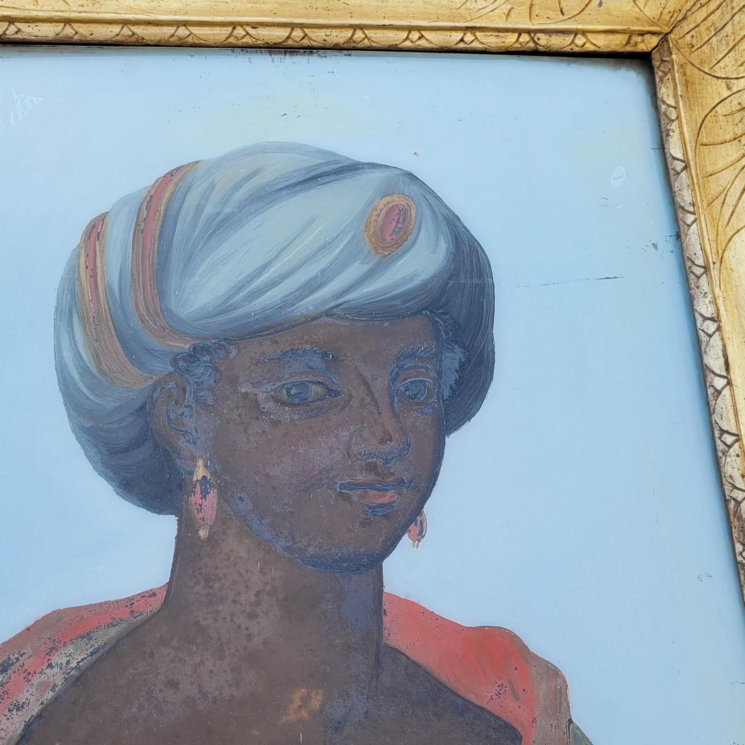 Allegorie von Afrika, gerahmt Fixe-sous-verre, 19. Jahrhundert (Glas) im Angebot
