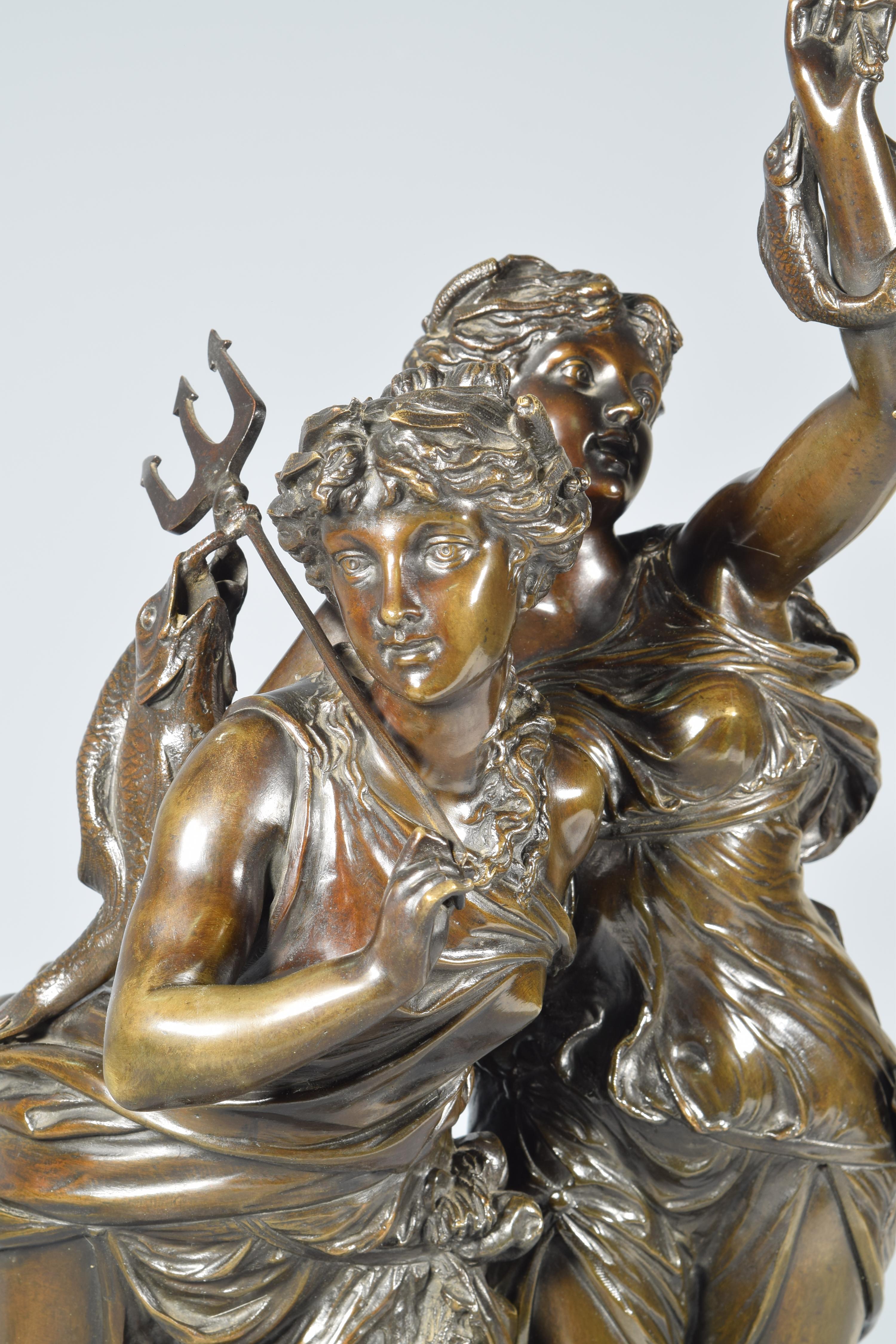 Allegory of Fishing 'La Pêche', Bronze, Peiffer, Auguste Joseph, 19th Century 7