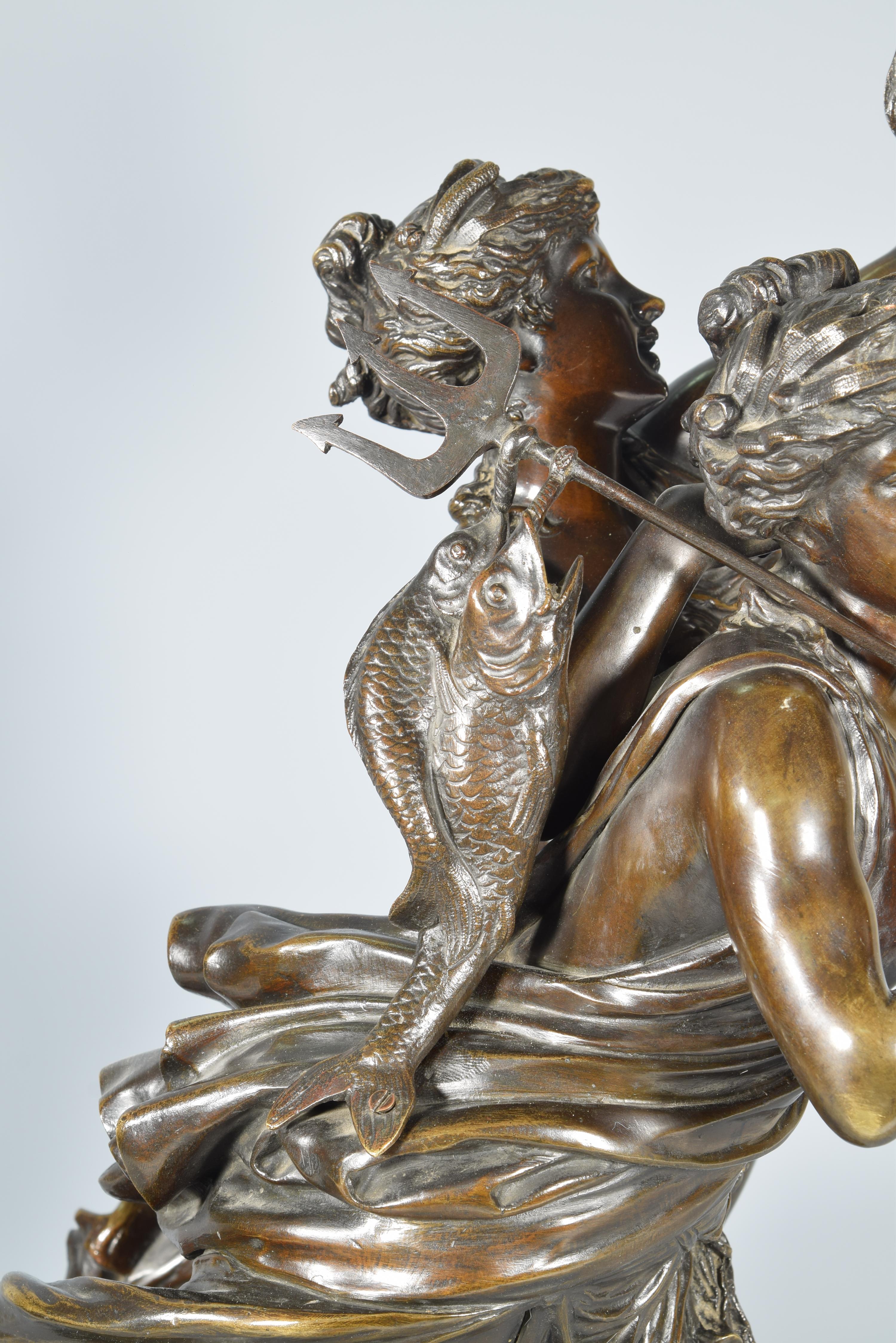 Allegory of Fishing 'La Pêche', Bronze, Peiffer, Auguste Joseph, 19th Century 8