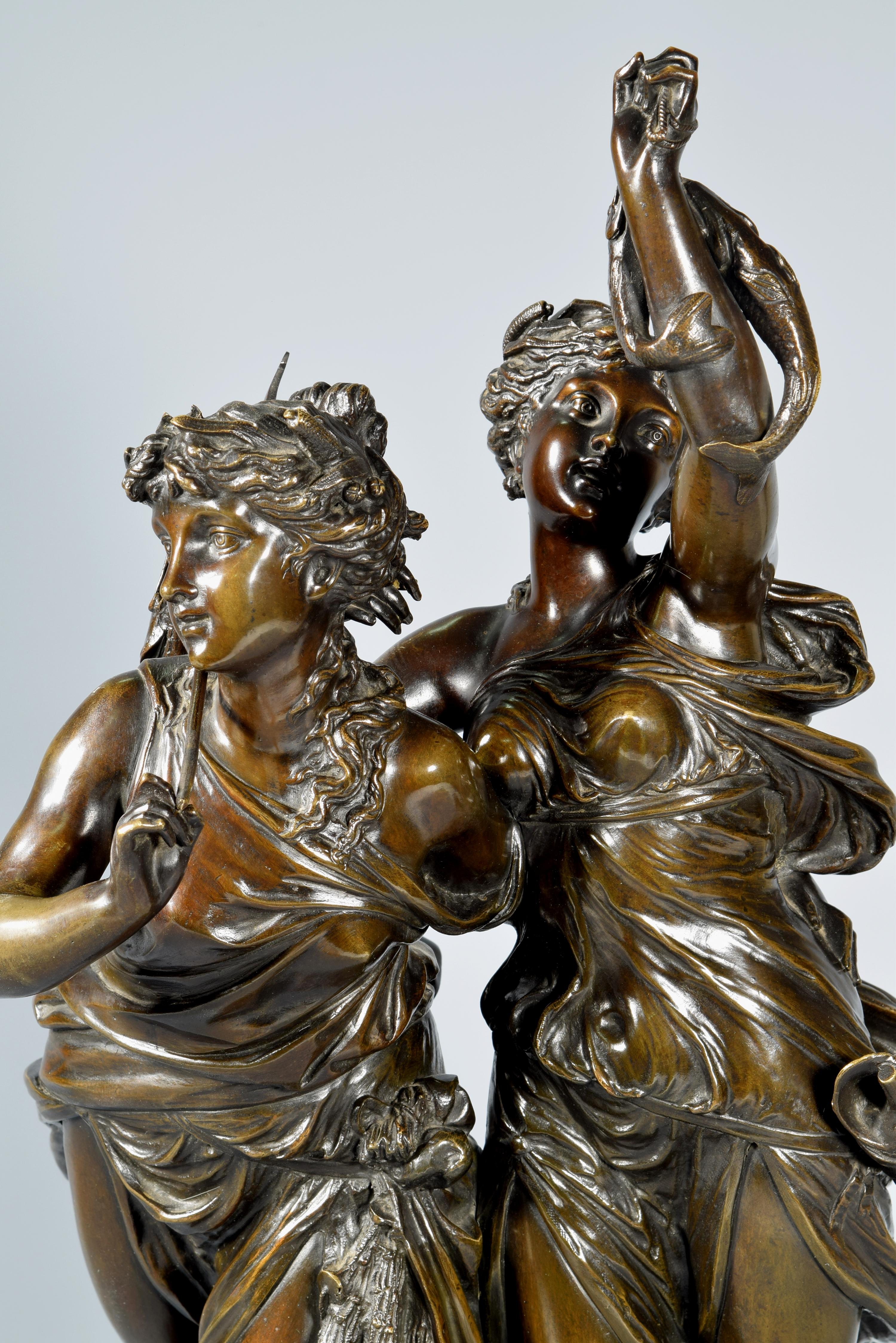 Neoclassical Allegory of Fishing 'La Pêche', Bronze, Peiffer, Auguste Joseph, 19th Century