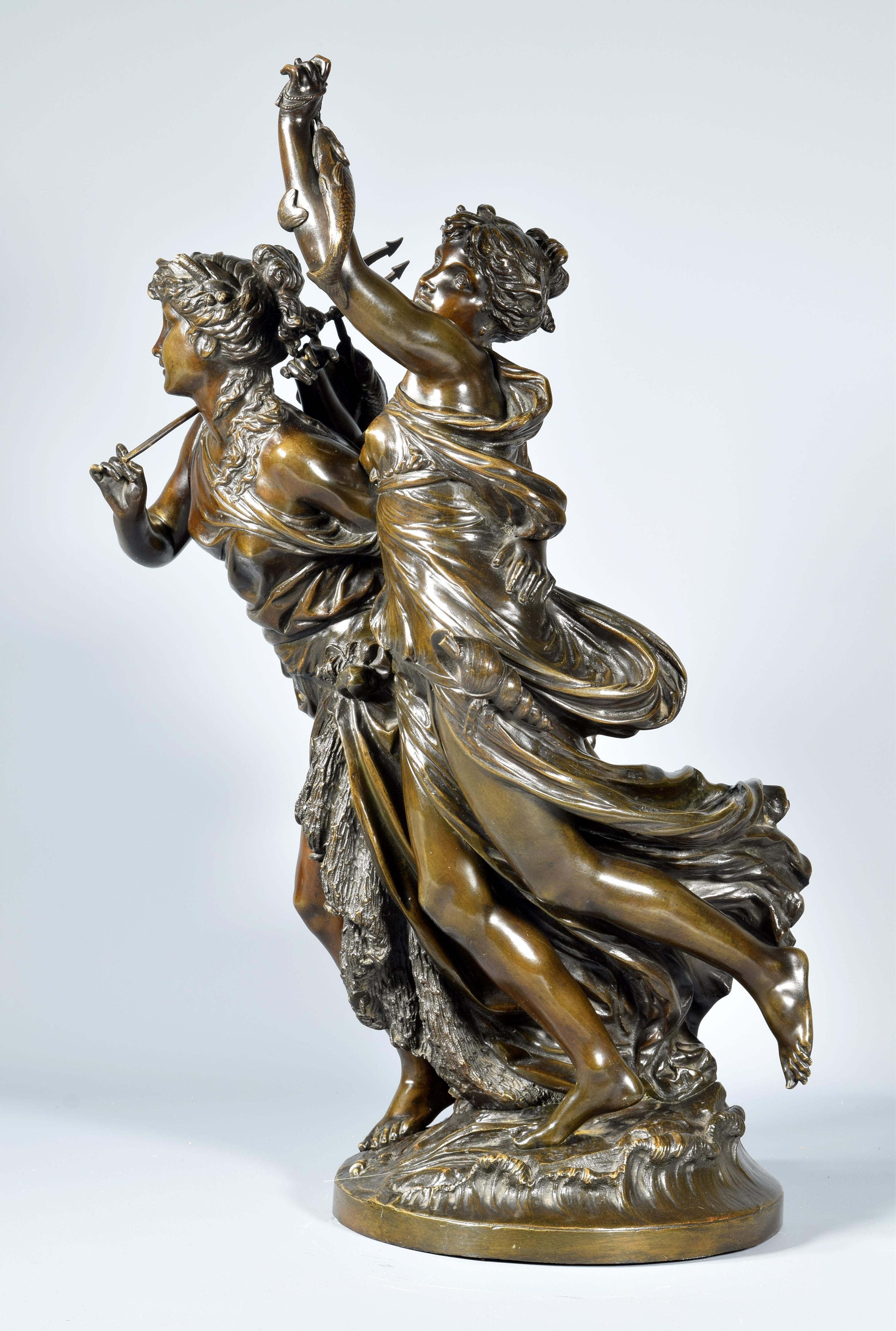 Allegory of Fishing 'La Pêche', Bronze, Peiffer, Auguste Joseph, 19th Century 1