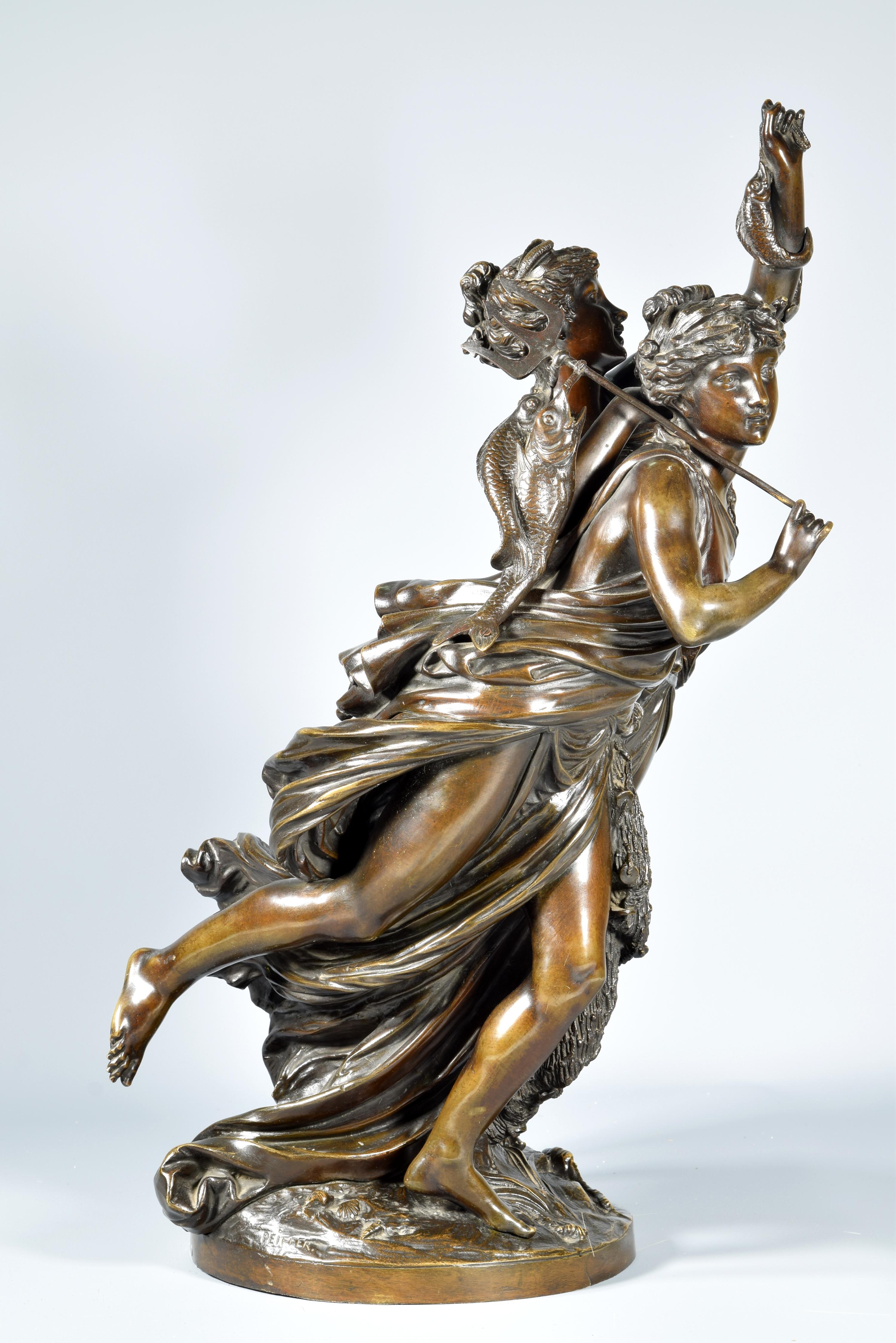 Allegory of Fishing 'La Pêche', Bronze, Peiffer, Auguste Joseph, 19th Century 3