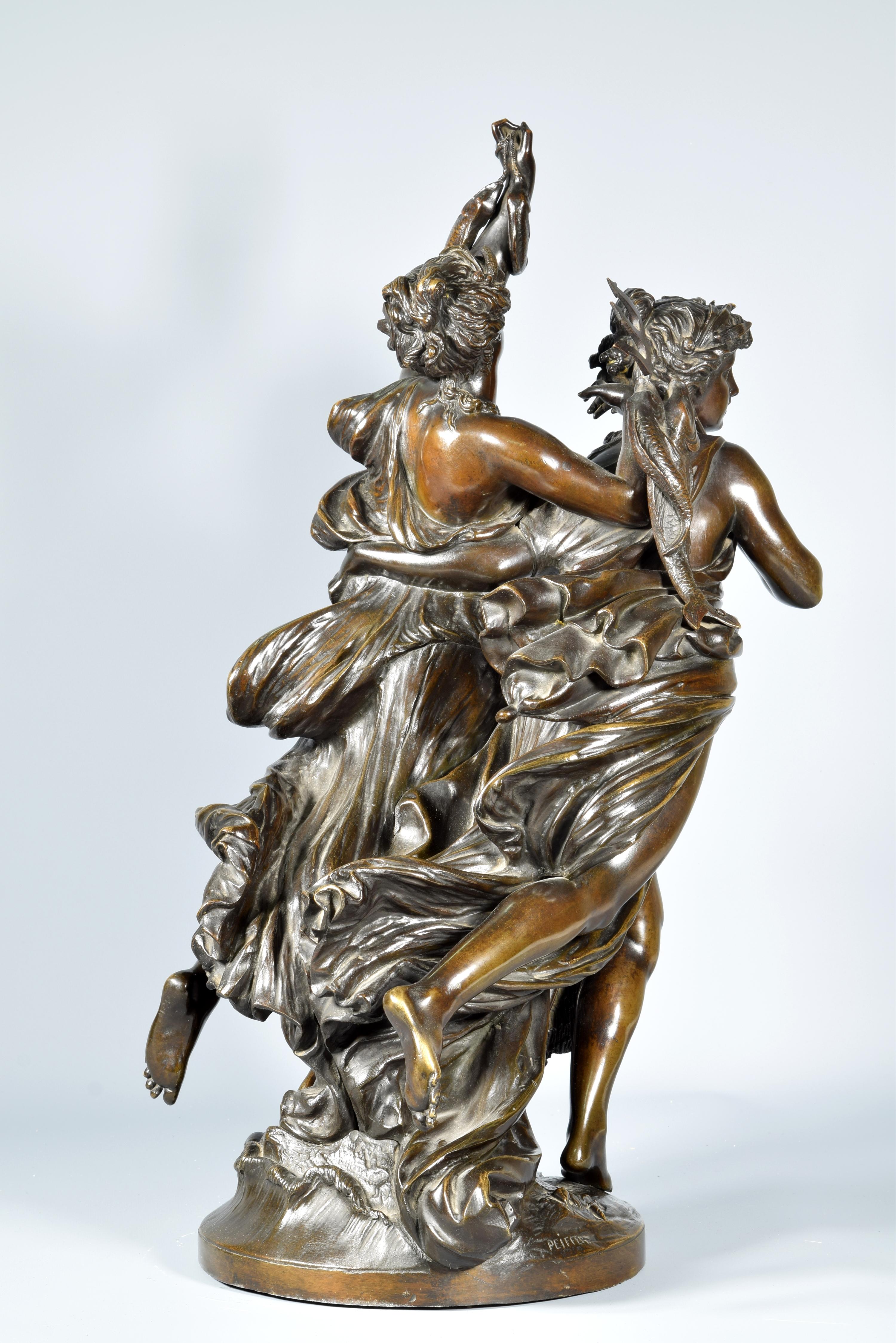 Allegory of Fishing 'La Pêche', Bronze, Peiffer, Auguste Joseph, 19th Century 4