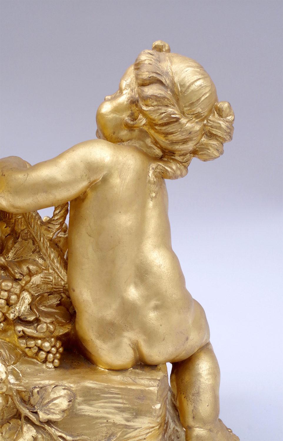 Allegory of Grapes Harvest, Gilt Terracotta, 20th Century In Good Condition In Saint-Ouen, FR