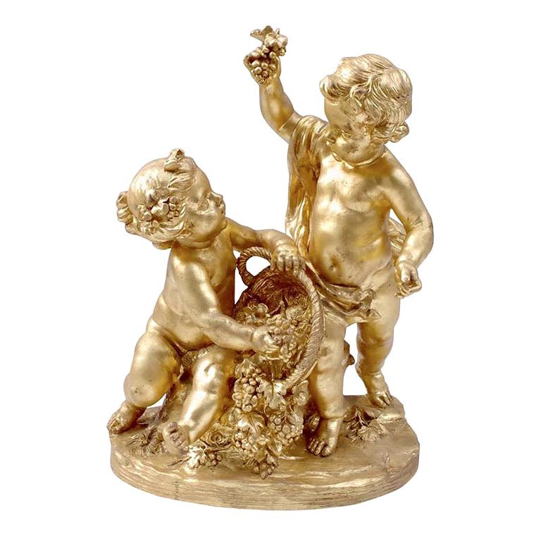 Allegory of Grapes Harvest, Gilt Terracotta, 20th Century