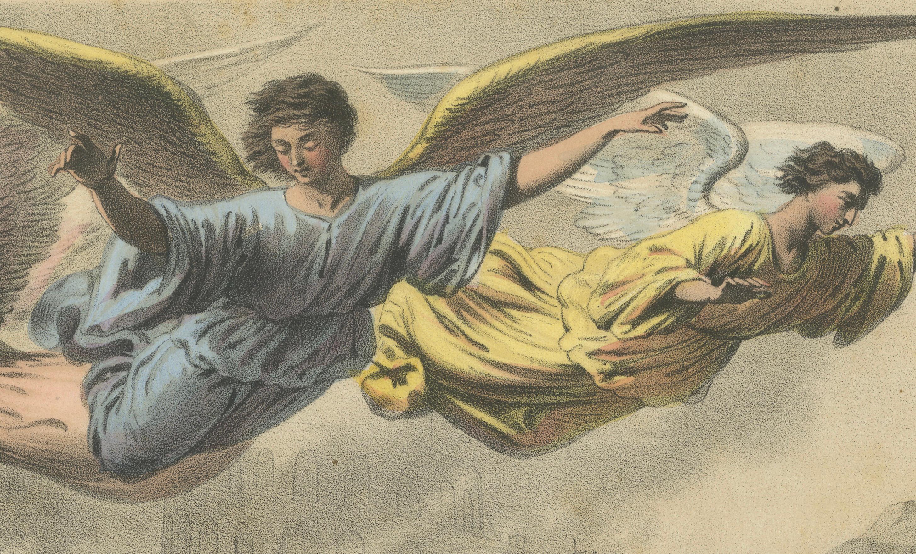 Allégorie de la dispersion humaine - Lithographie ancienne, Le Monde en Estampes, c.1845 Bon état - En vente à Langweer, NL