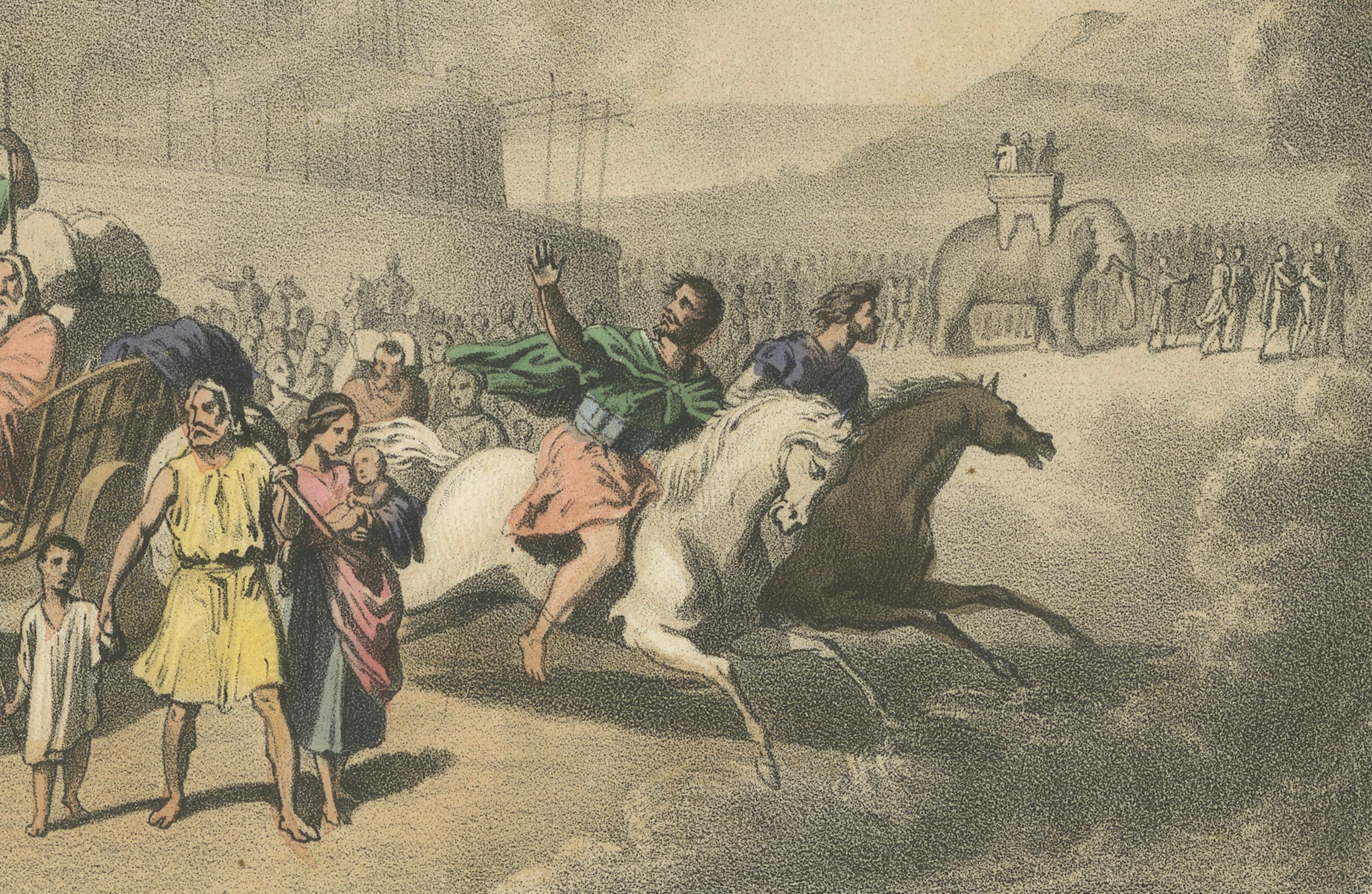 Milieu du XIXe siècle Allégorie de la dispersion humaine - Lithographie ancienne, Le Monde en Estampes, c.1845 en vente