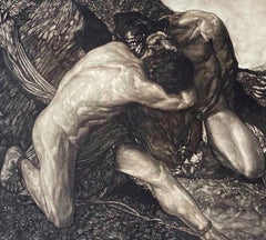 "Allegory of Life, " Art Deco Mezzotint with Nude Figures by Peter