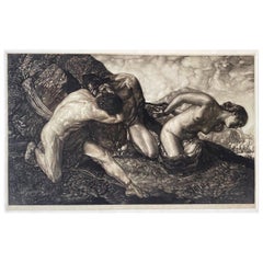 "Alegoría de la Vida", Mezzotinta Art Decó con figuras desnudas de Peter