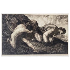 Antique "Allegory of Life, " Art Deco Mezzotint with Nude Figures by Peter