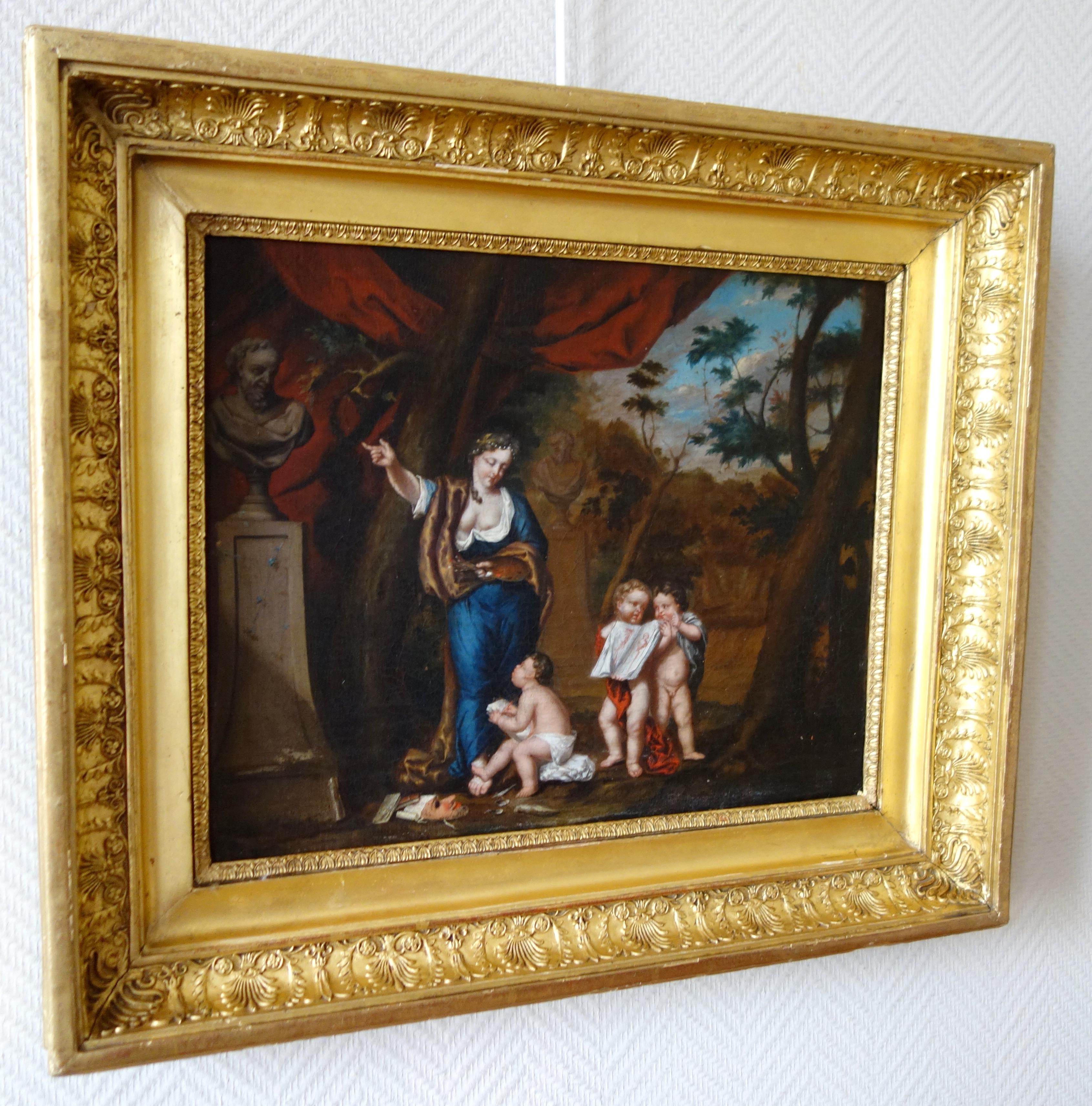 Regency Allégorie de la peinture, début du XVIIIe siècle, école française - huile sur panneau en vente