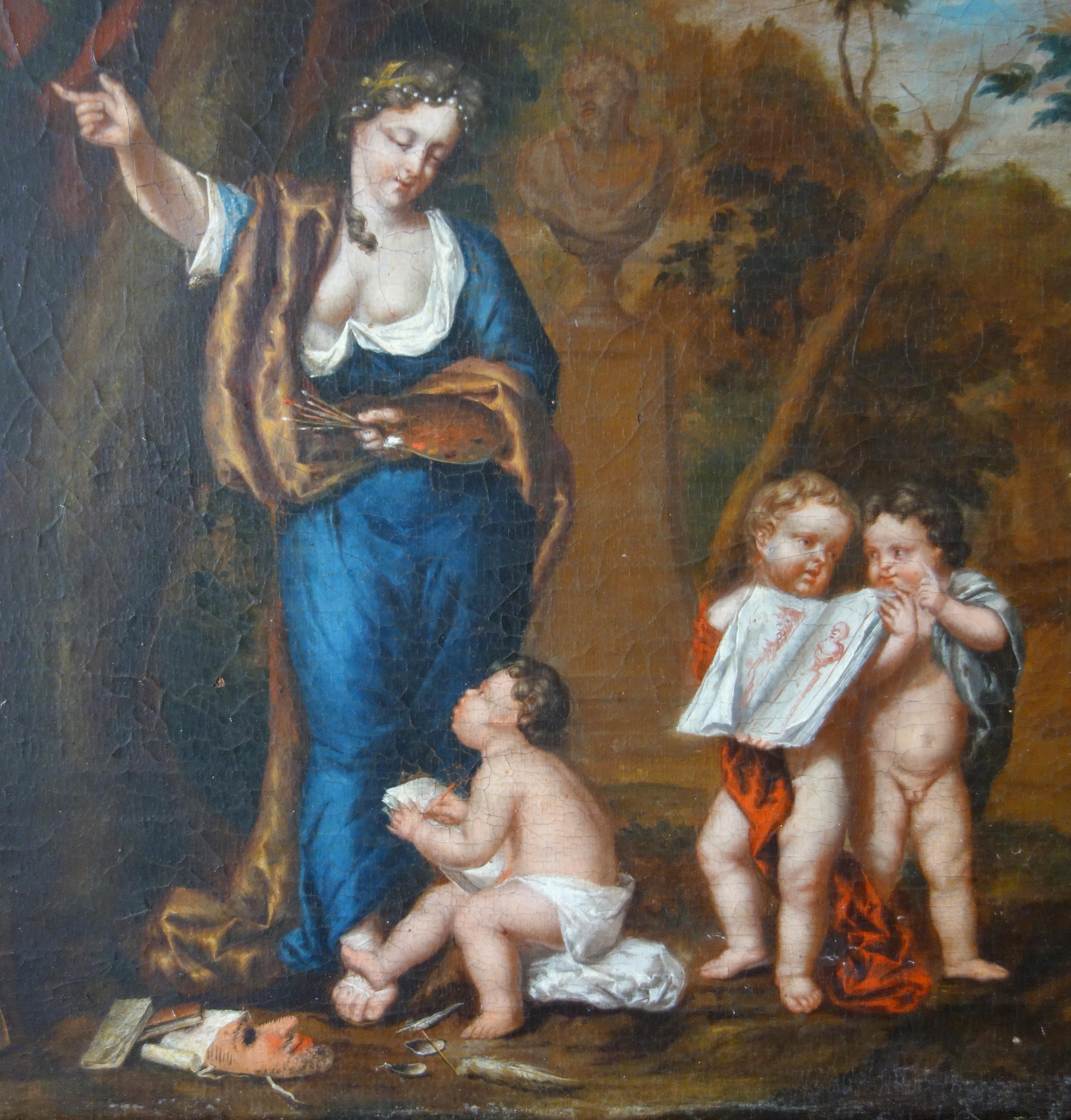 18th Century Allegory of painting, early 18th century French school - oil on panel For Sale