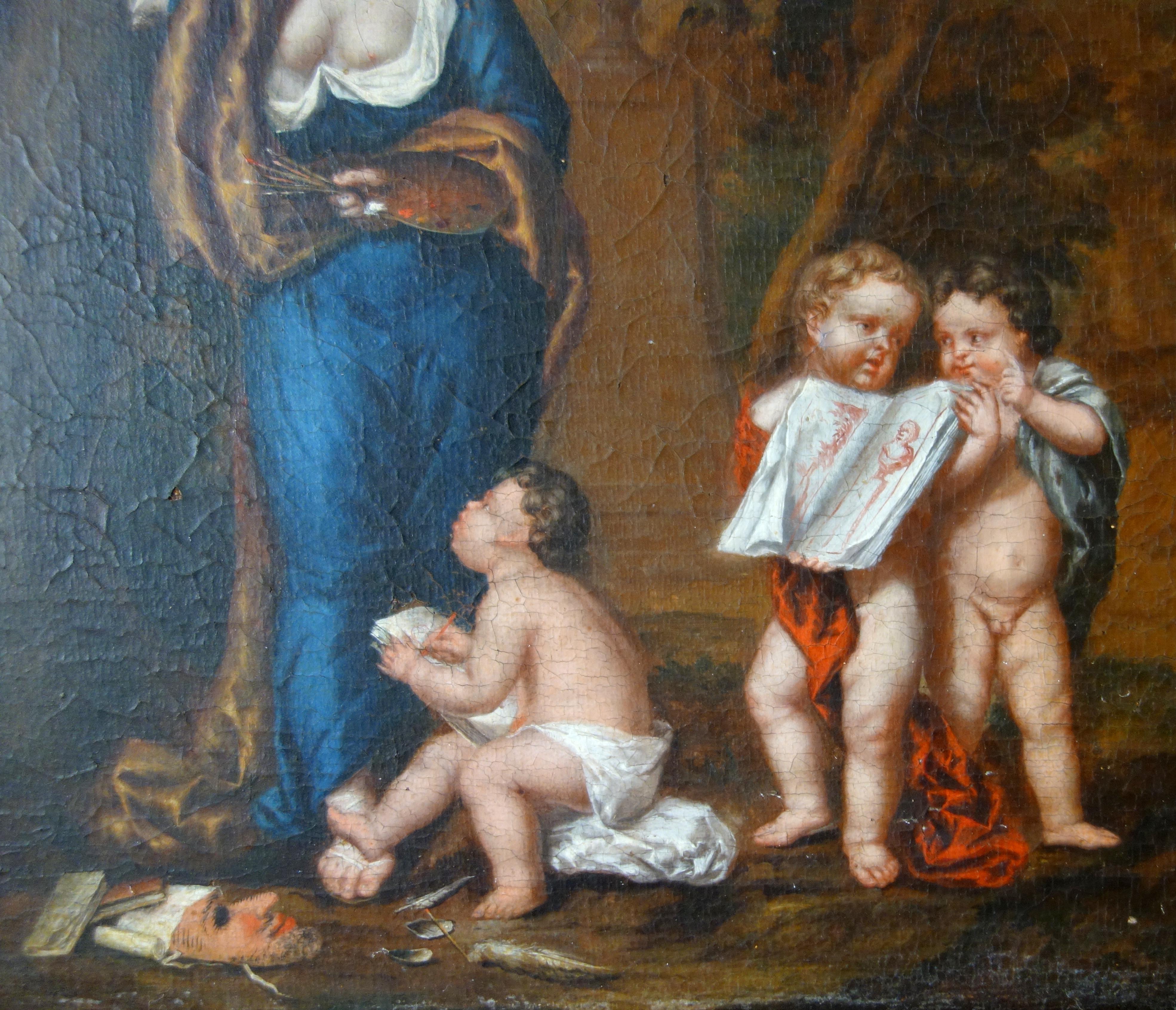 Giltwood Allegory of painting, early 18th century French school - oil on panel For Sale