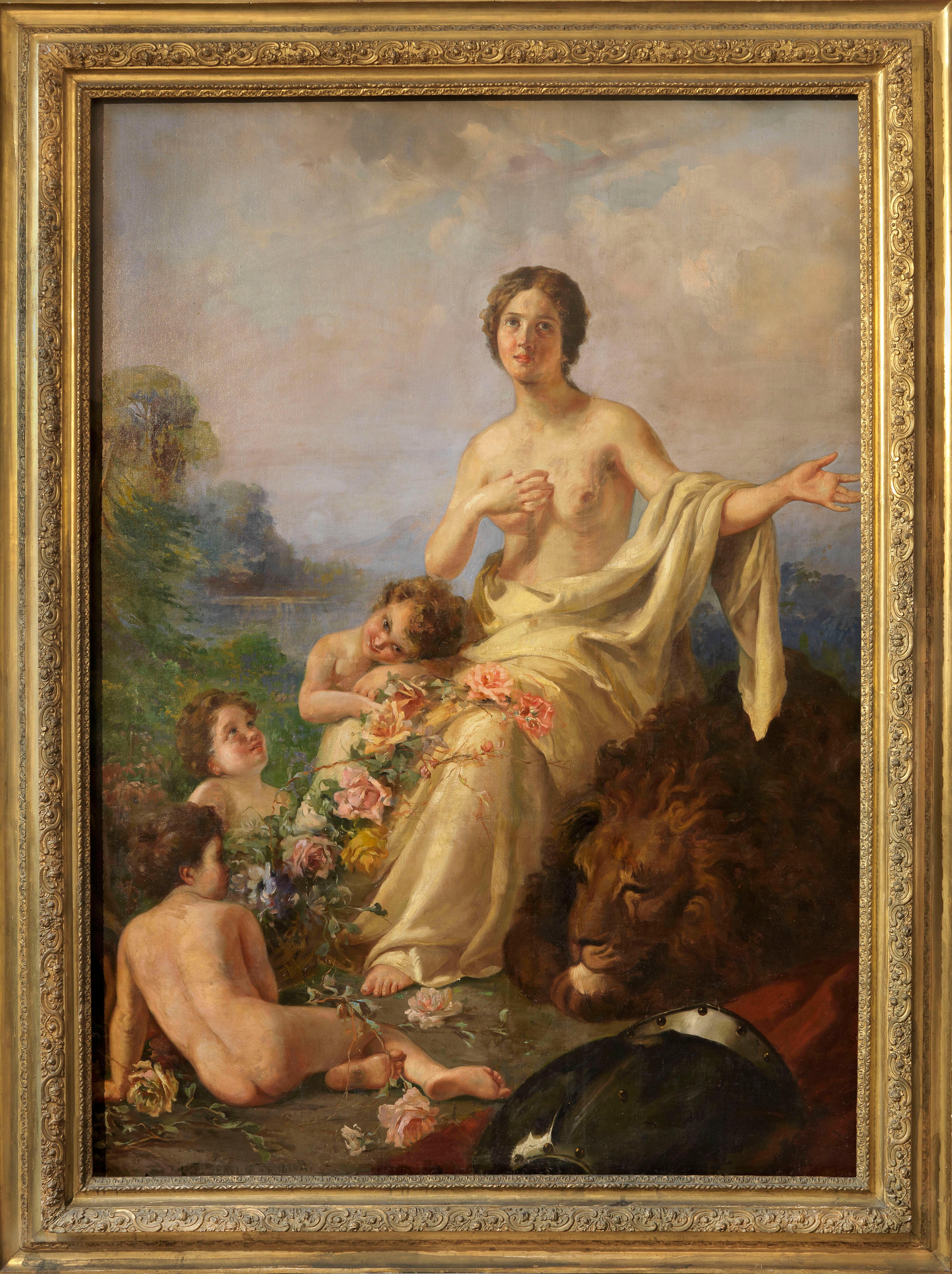 Art Nouveau Allegory of Peace Painting Oil on Canvas Signed by Erulo Eroli