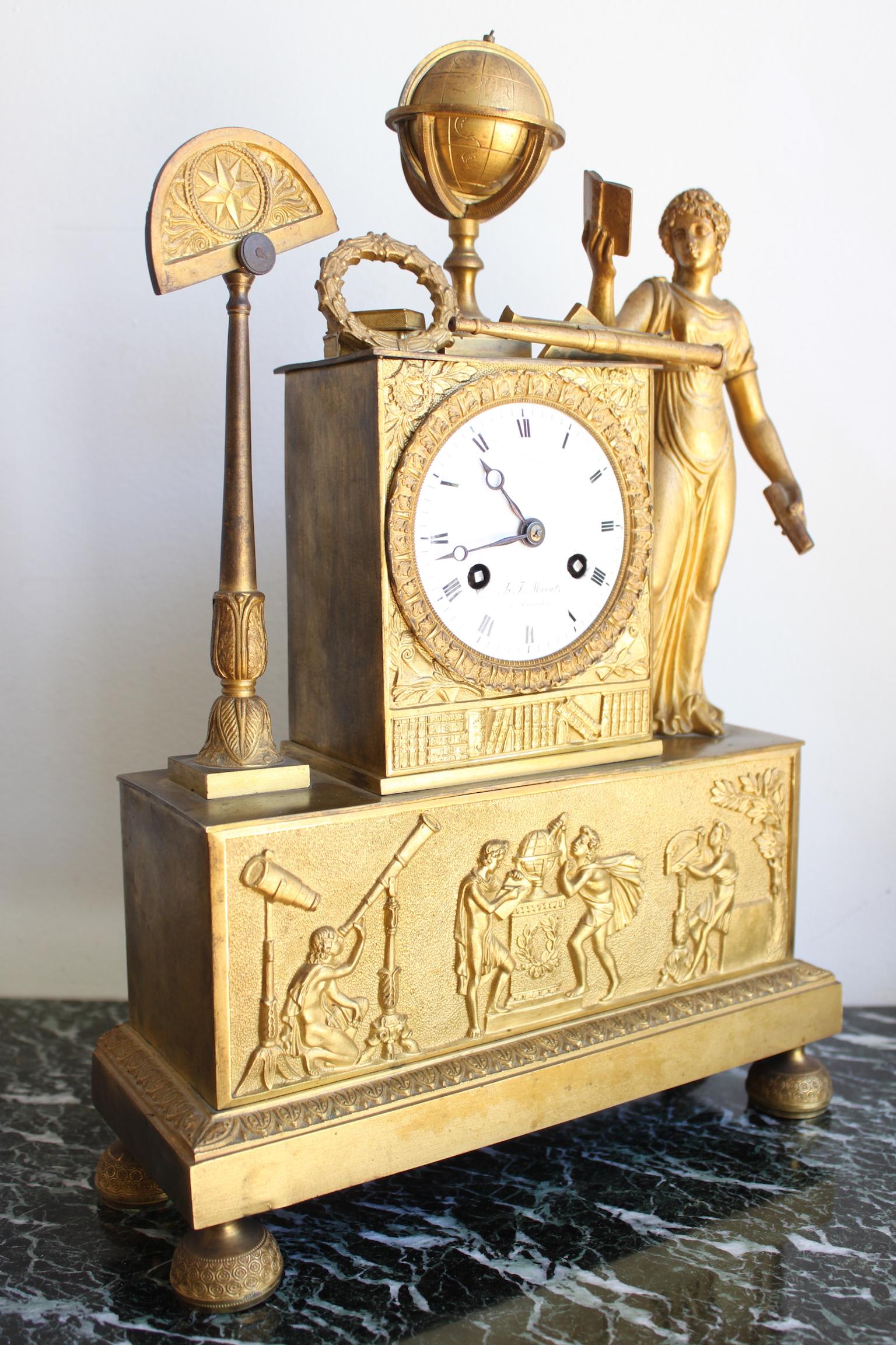 Restauration Allegory of Science Gilt Bronze Clock