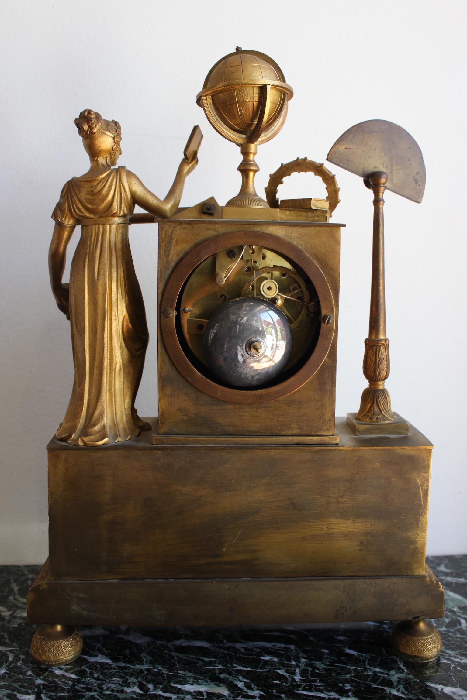 French Allegory of Science Gilt Bronze Clock