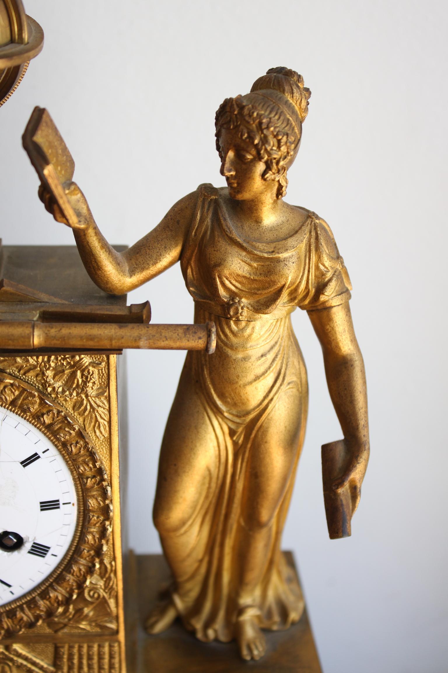 Allegory of Science Gilt Bronze Clock In Good Condition In Marseille, FR