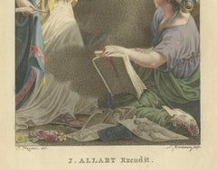 Allegorie der Künste - Antiker handkolorierter Tupfenstich von J. Allart, 1803