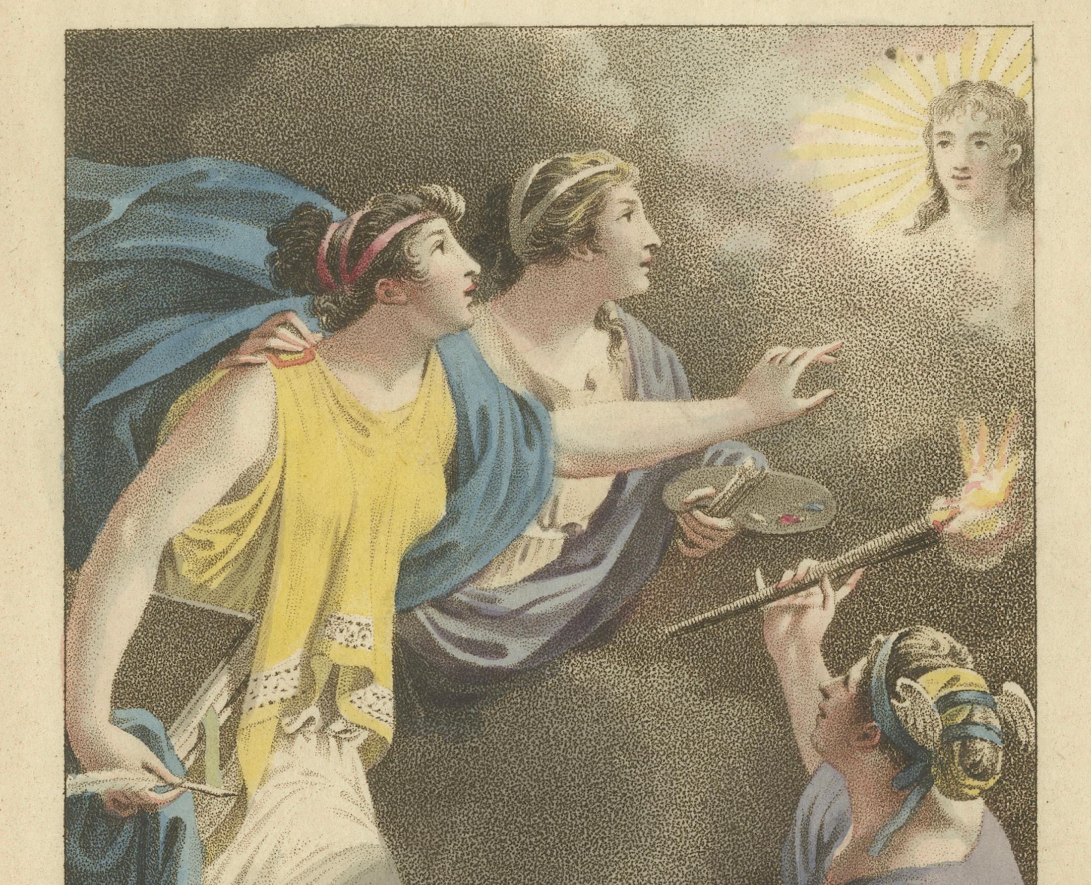 Néerlandais Allégorie des Antiques - Gravure ancienne à la main par J. Allart, 1803 en vente