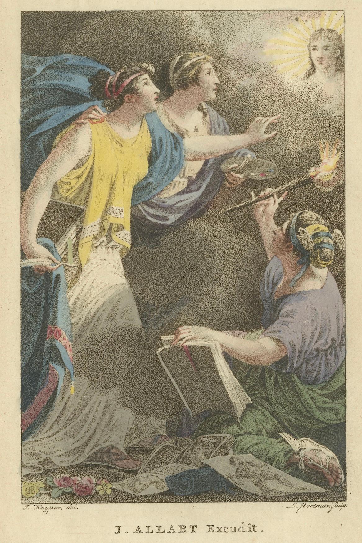 Gravé Allégorie des Antiques - Gravure ancienne à la main par J. Allart, 1803 en vente